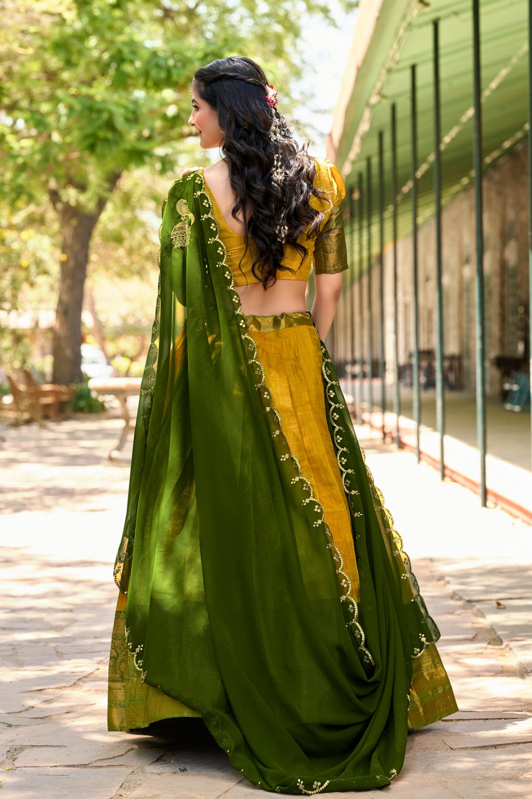 Designer Zari Weaving Work Yellow Color Lehenga Choli