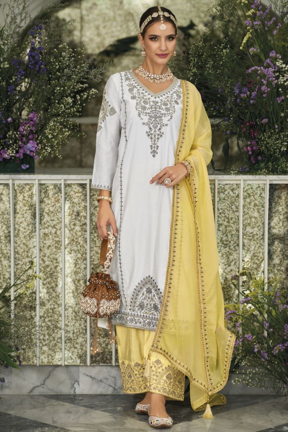 Delightful Embroidered Work White Color Anarkali Suit