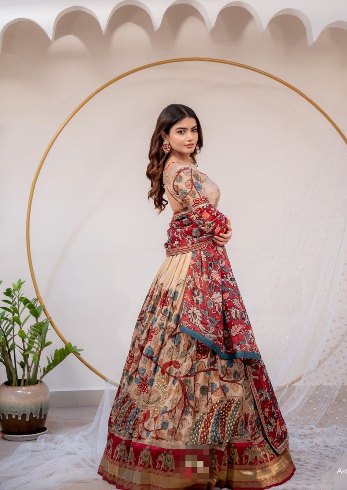 Elegant Kalamkari Print Cream Color Lehenga Choli