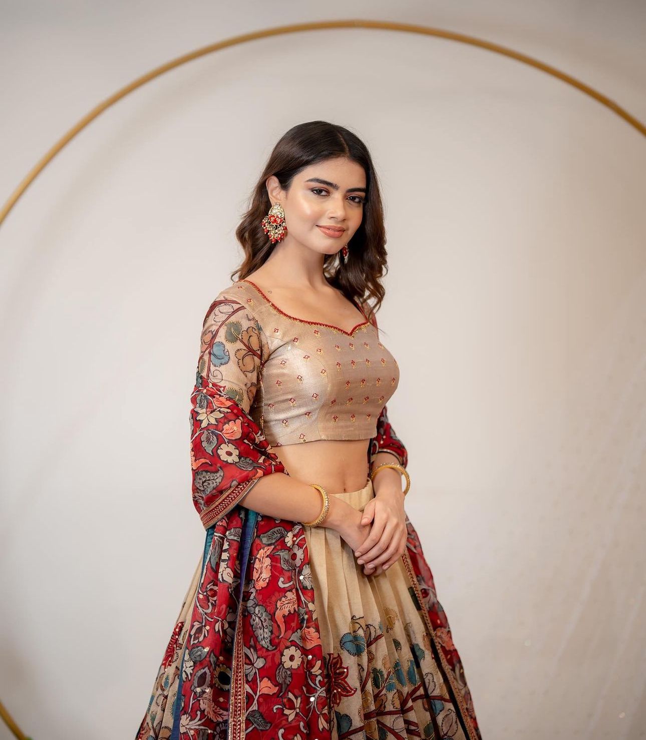 Elegant Kalamkari Print Cream Color Lehenga Choli