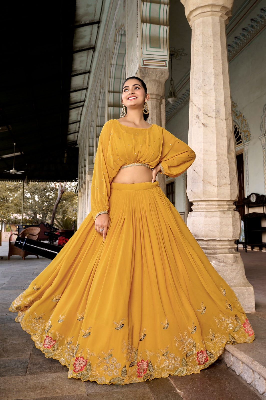 Amazing Sequins And Thread Embroidery Work Yellow Color Lehenga Choli