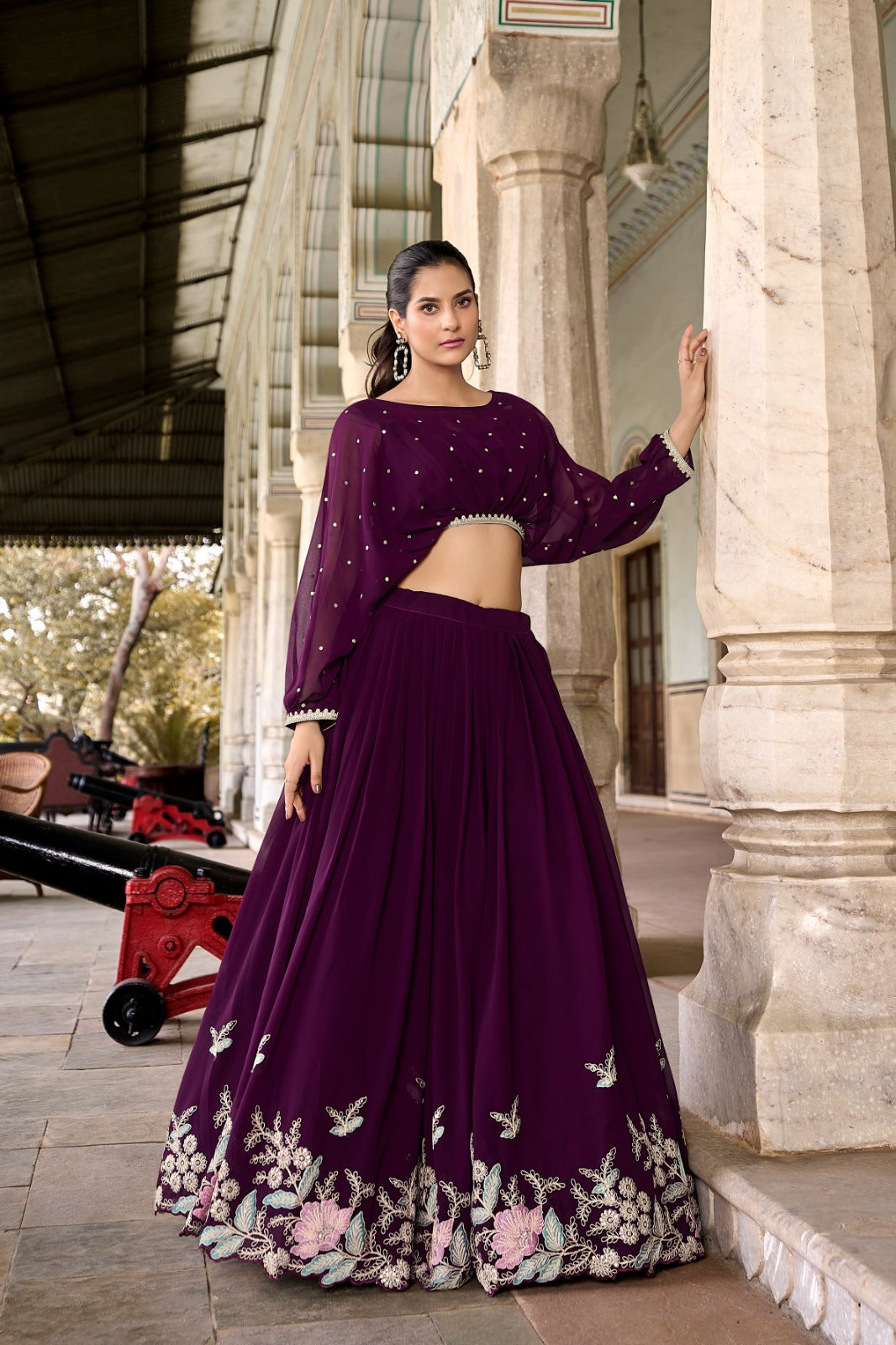 Amazing Sequins And Thread Embroidery Work Wine Color Lehenga Choli