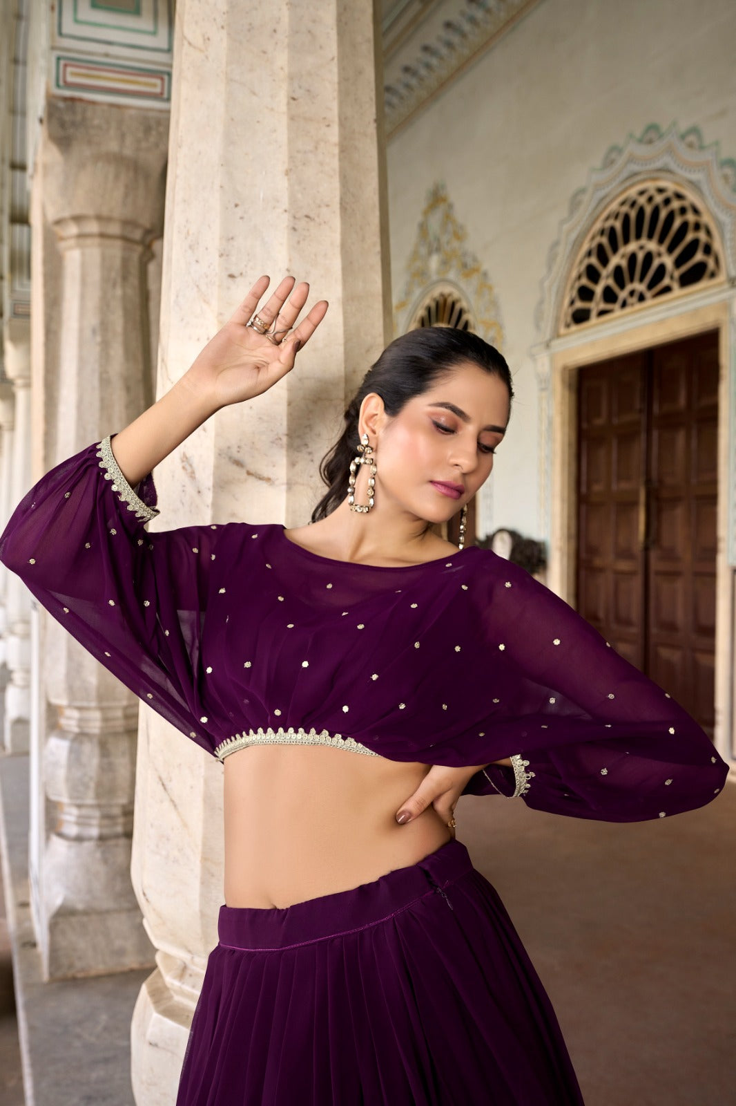 Amazing Sequins And Thread Embroidery Work Wine Color Lehenga Choli