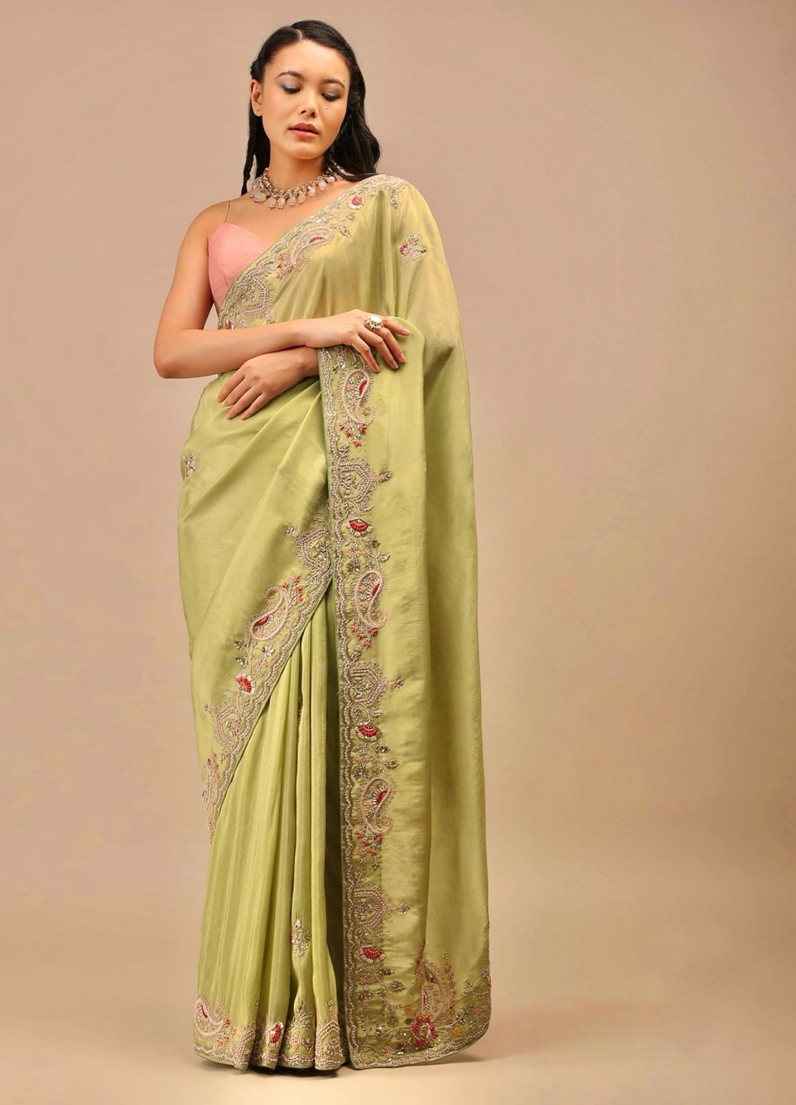 Captivating  Embroidery Work Perrot Saree