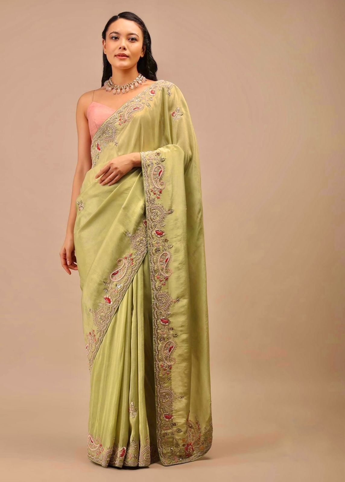 Captivating  Embroidery Work Perrot Saree