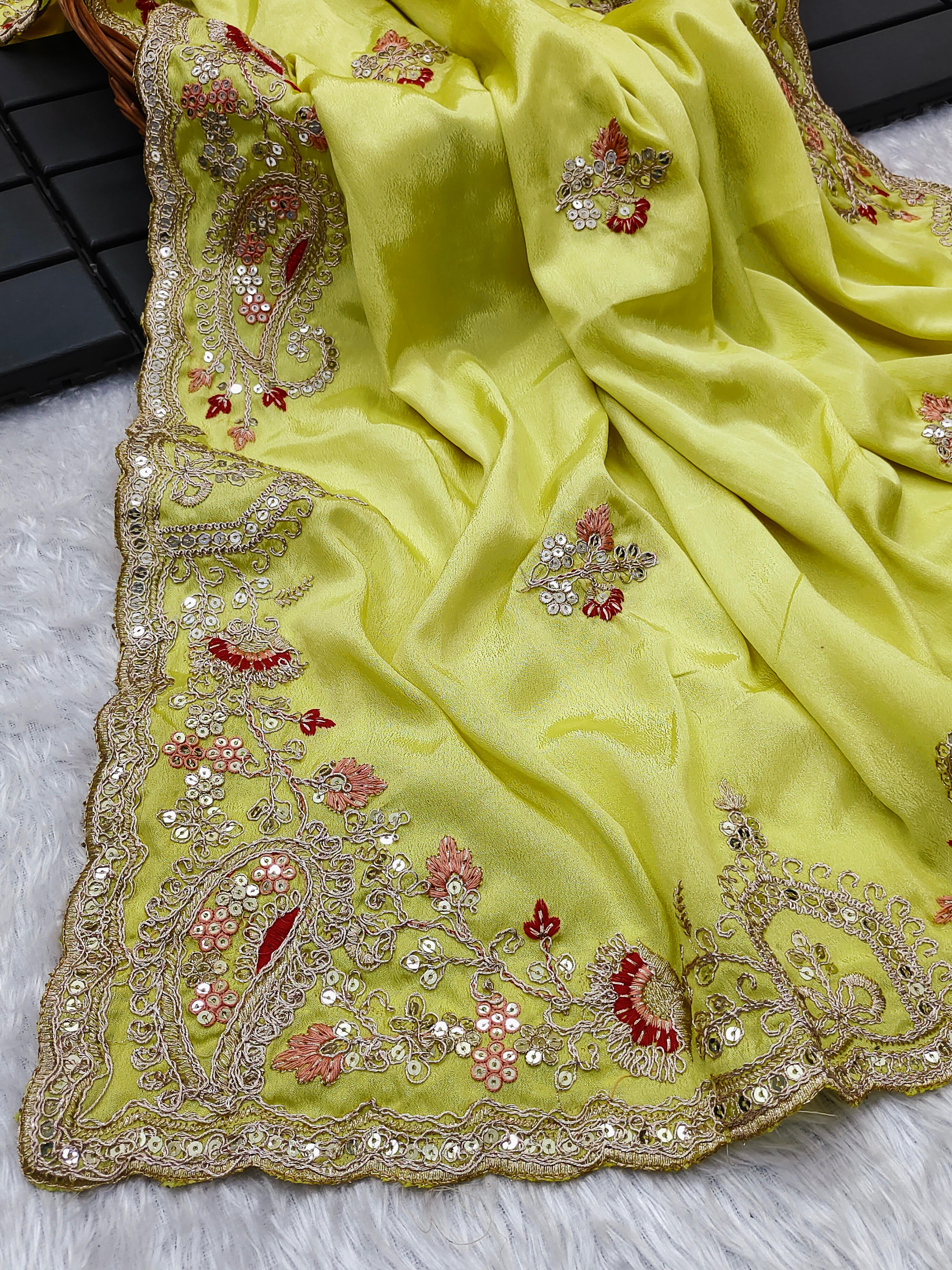 Captivating  Embroidery Work Perrot Saree