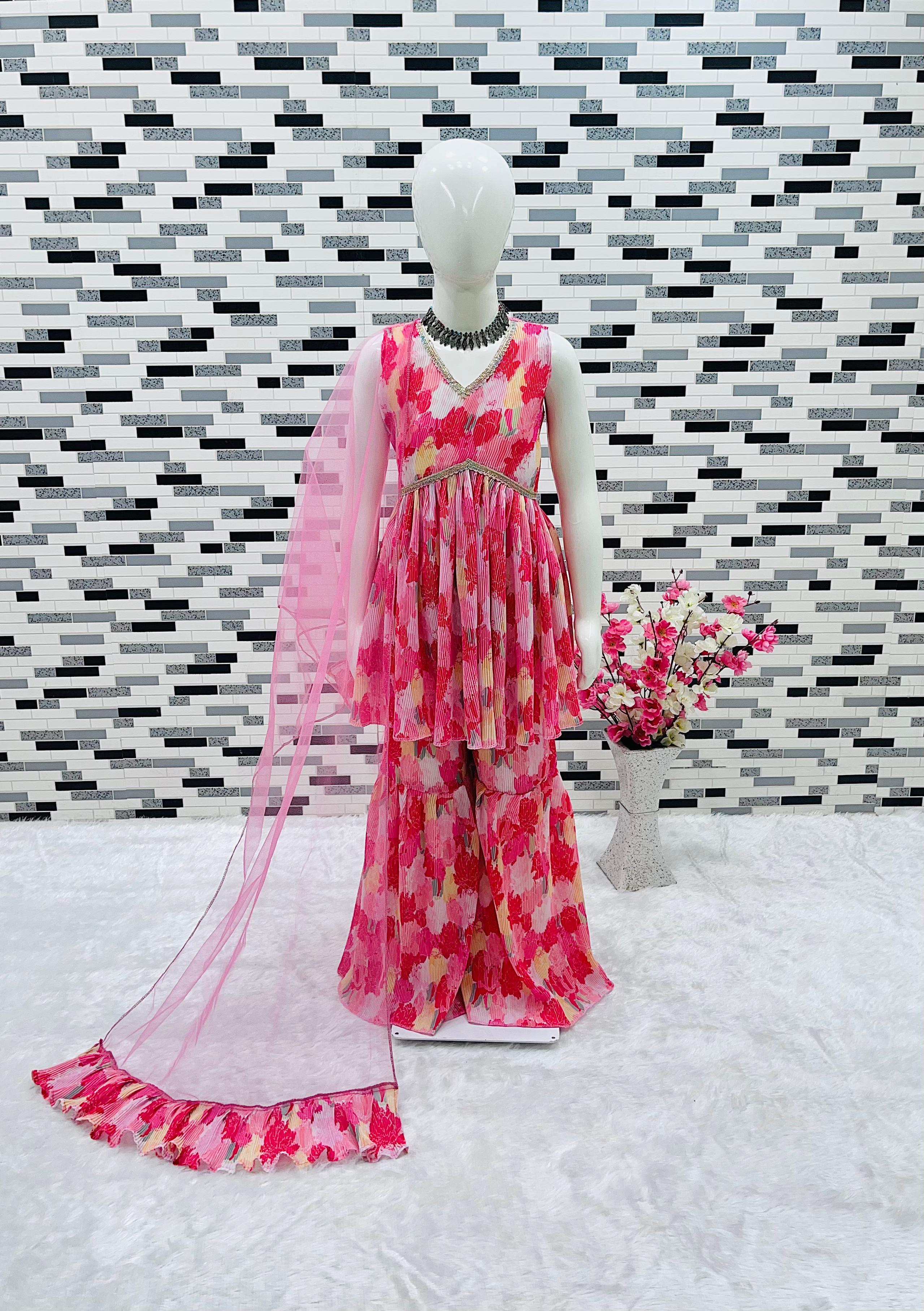 Elegant  Digital Print Pink Color Sarara Suit