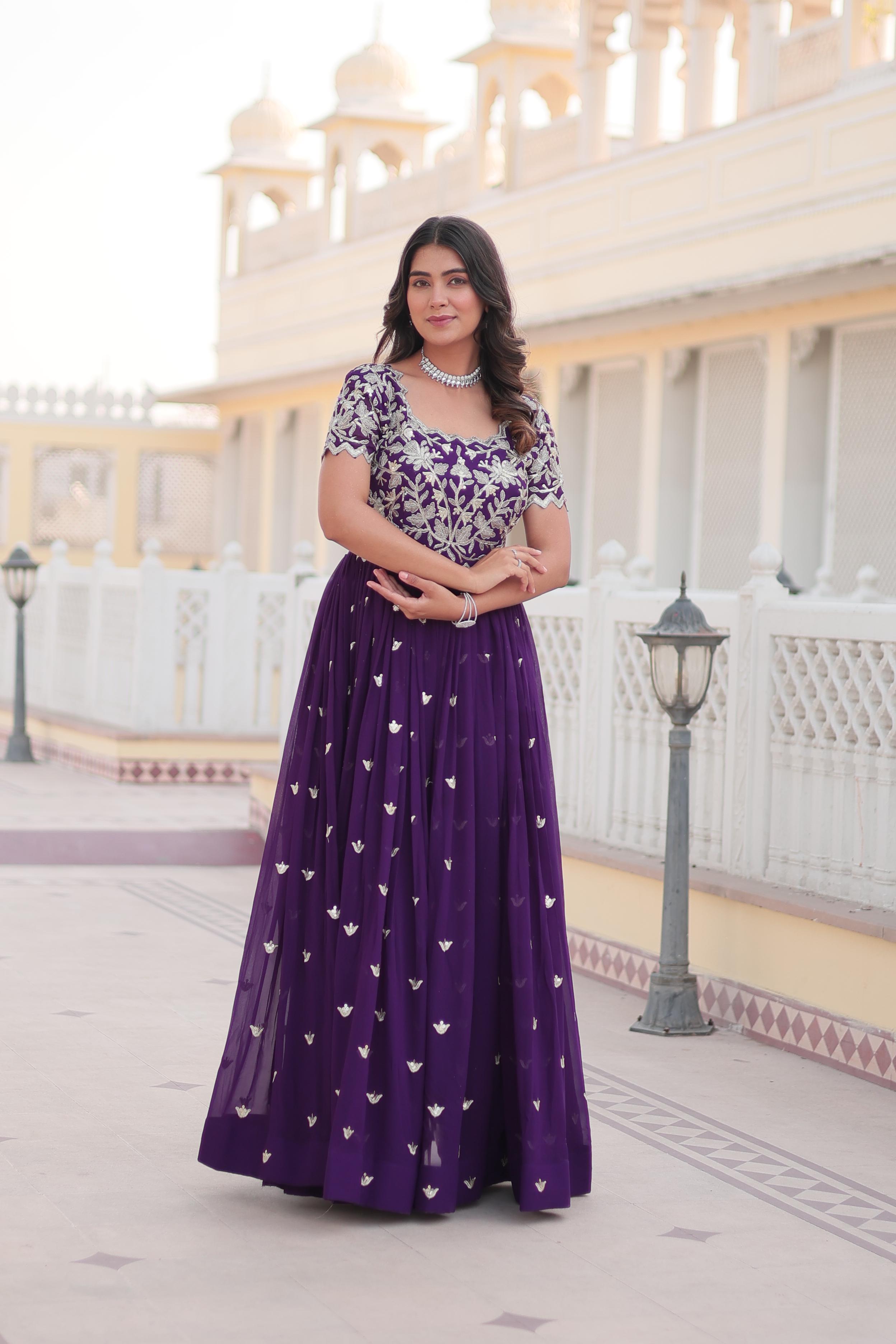 Captivating Embroidered Purple Color Gown