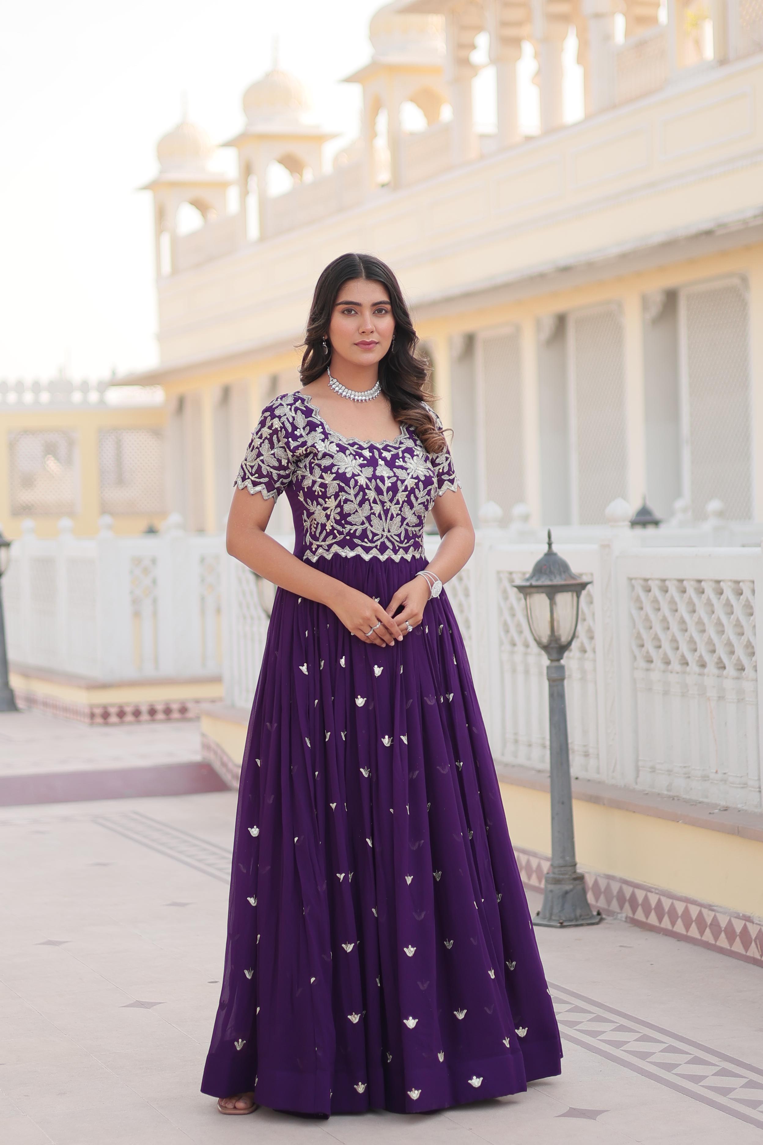 Captivating Embroidered Purple Color Gown