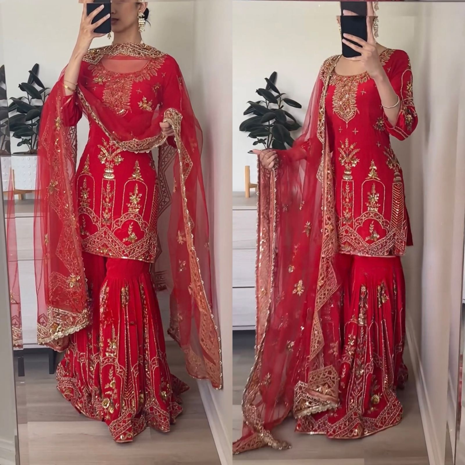 Marvelous Embroidery Work Red Color Sharara Suit