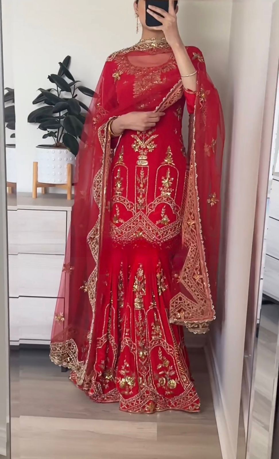 Marvelous Embroidery Work Red Color Sharara Suit