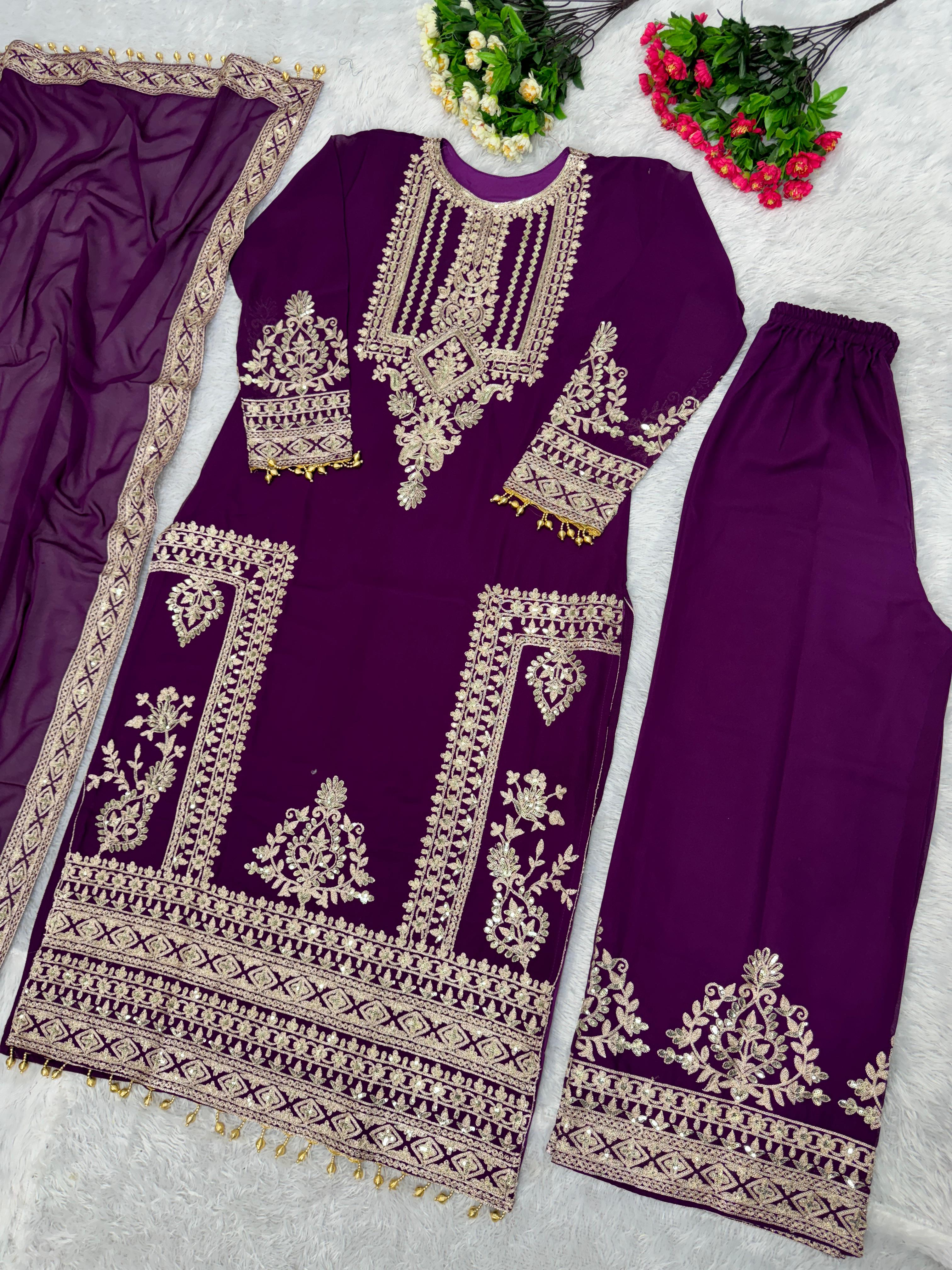 Captivating Sequins Work Wine Color Anarkali Suit