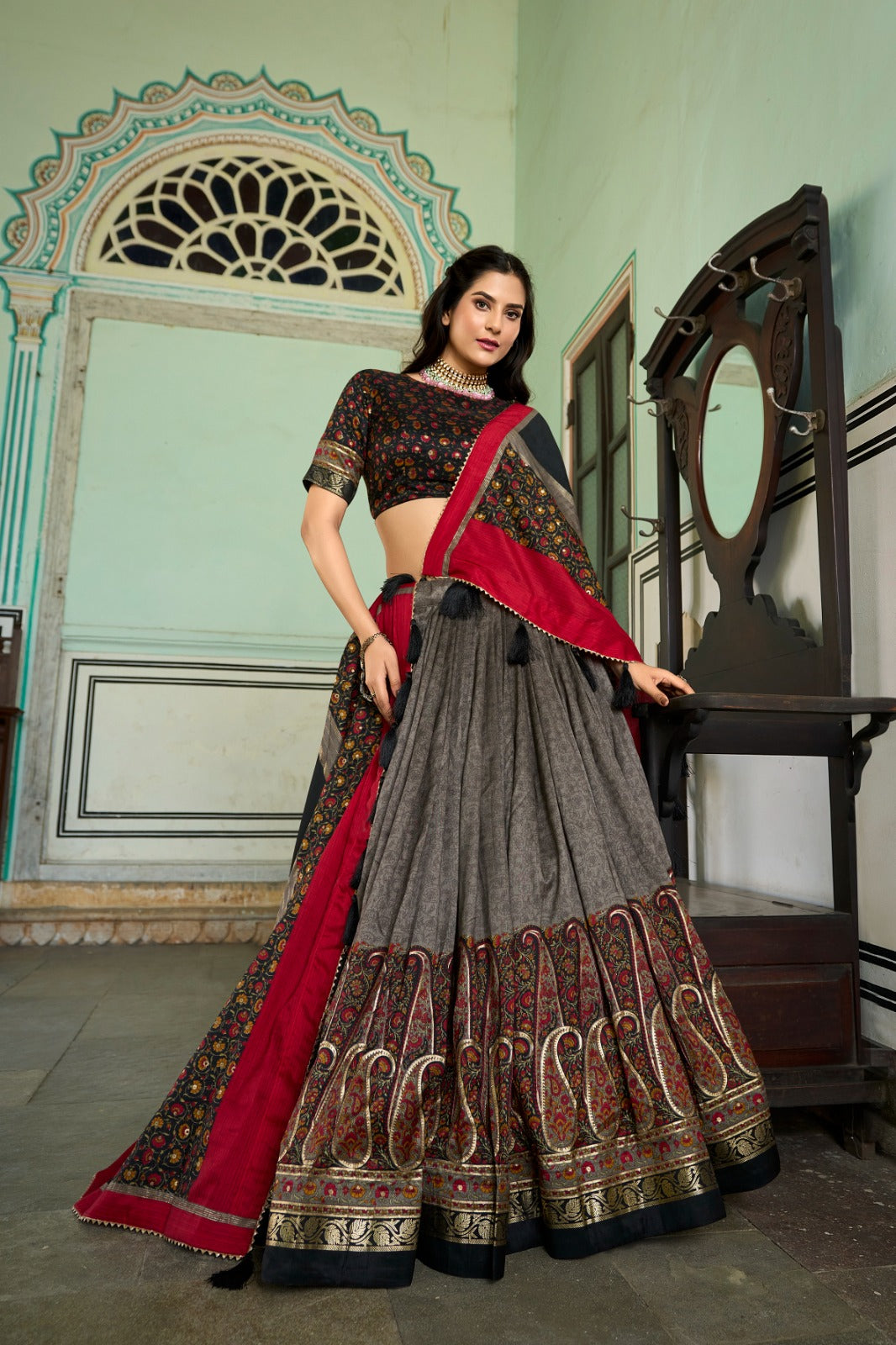 Luxuriant Gray Color Function Wear Lehenga Choli