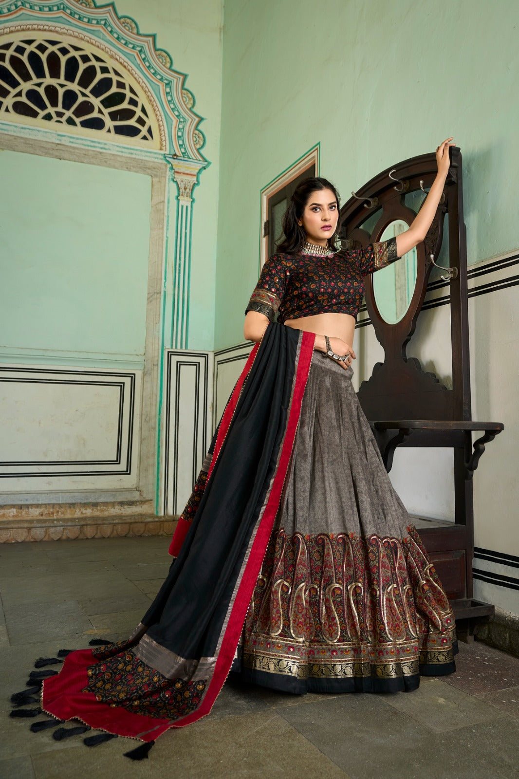 Luxuriant Gray Color Function Wear Lehenga Choli