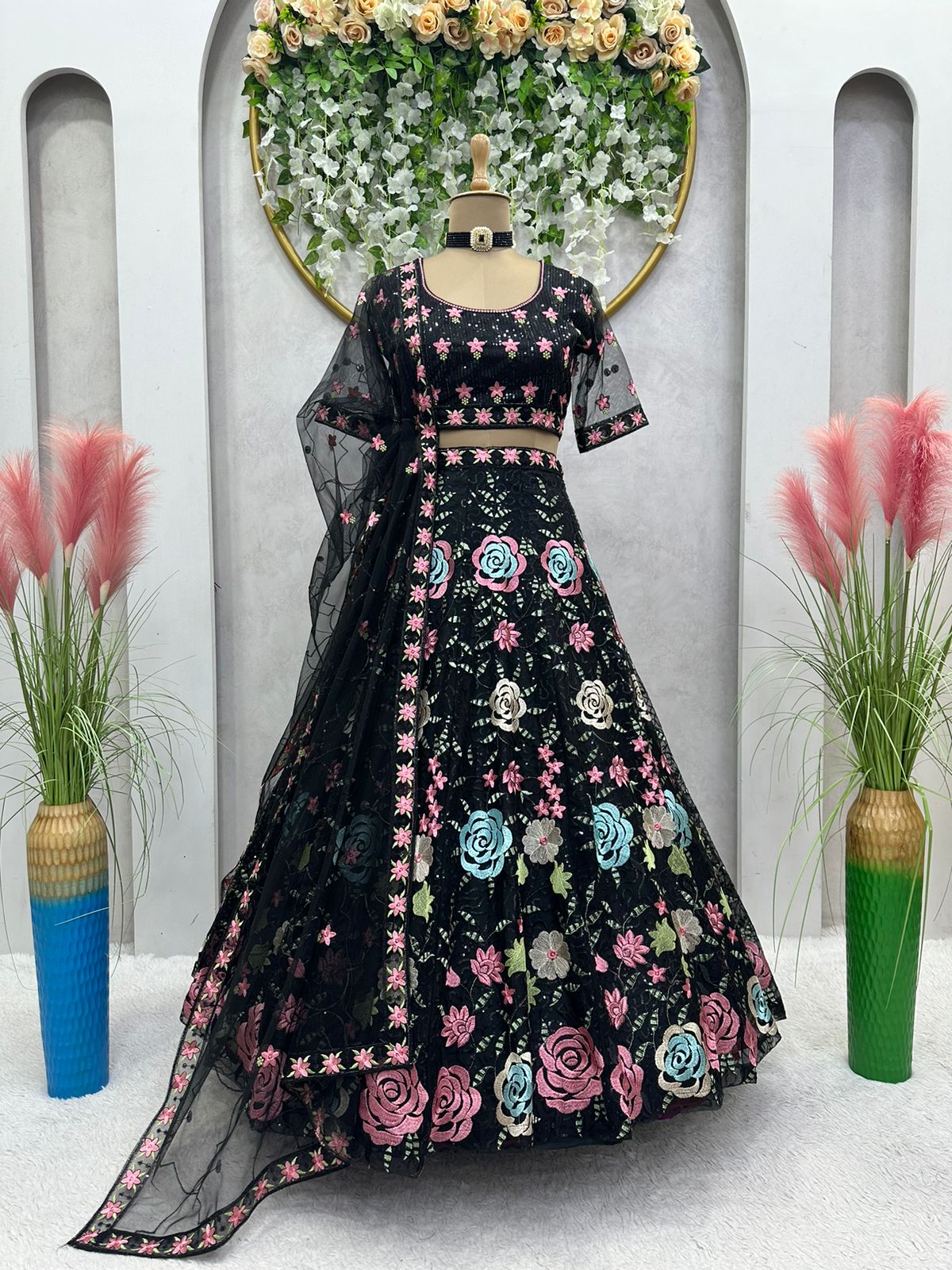 Party Wear Black Color Multi Work Lehenga Choli