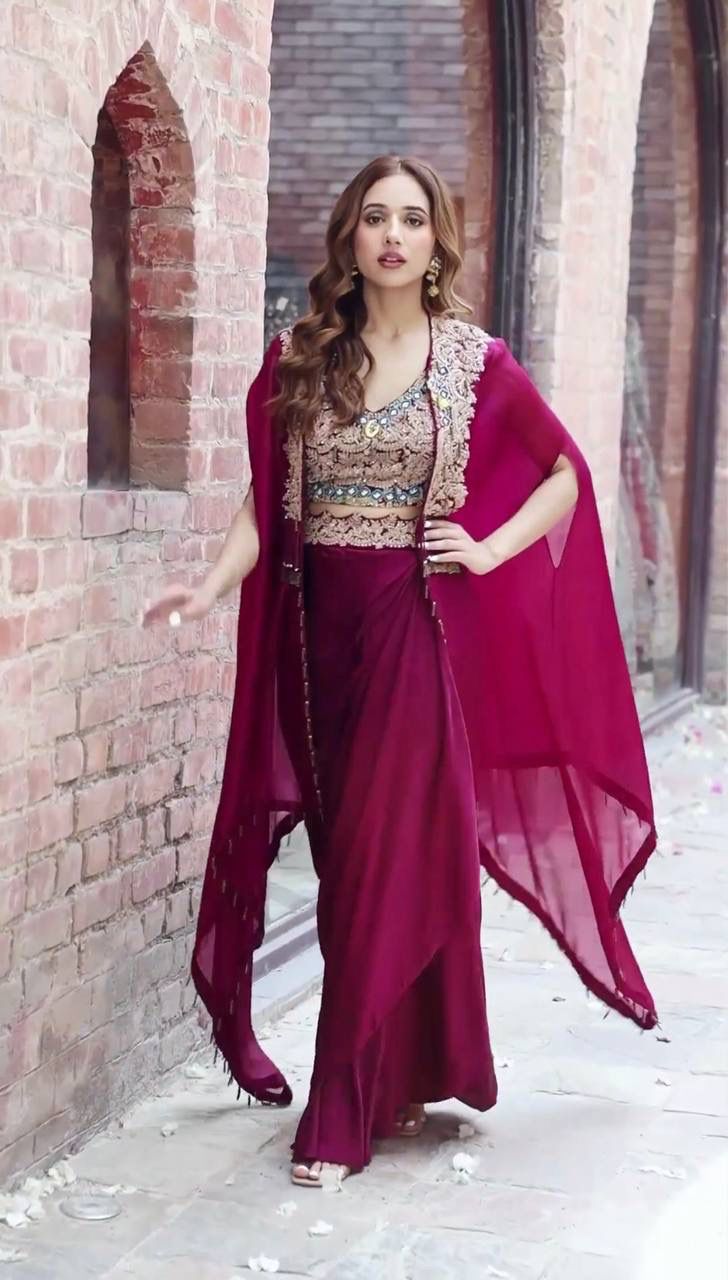 Luxuriant Embroidery Work Pink Color Plazo Suit