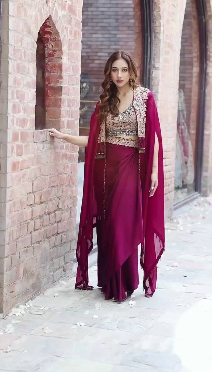 Luxuriant Embroidery Work Pink Color Plazo Suit