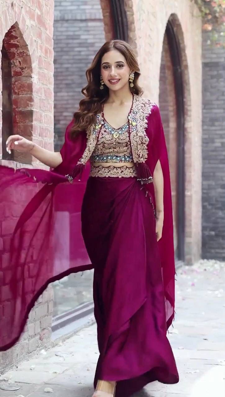 Luxuriant Embroidery Work Pink Color Plazo Suit