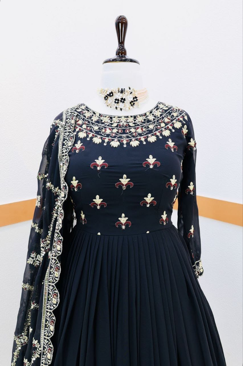 Fabulous Sequence Embroidery Work Black Color Gown