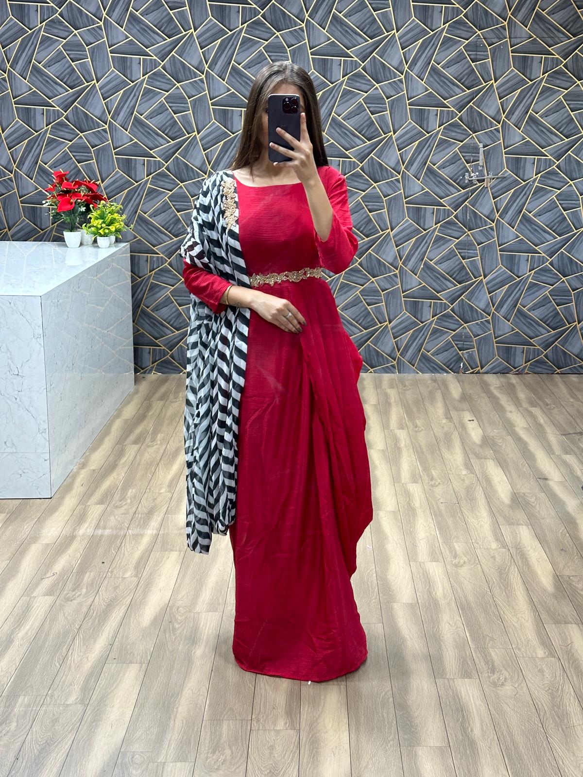 Wonderful Hand Work Red Color Gown