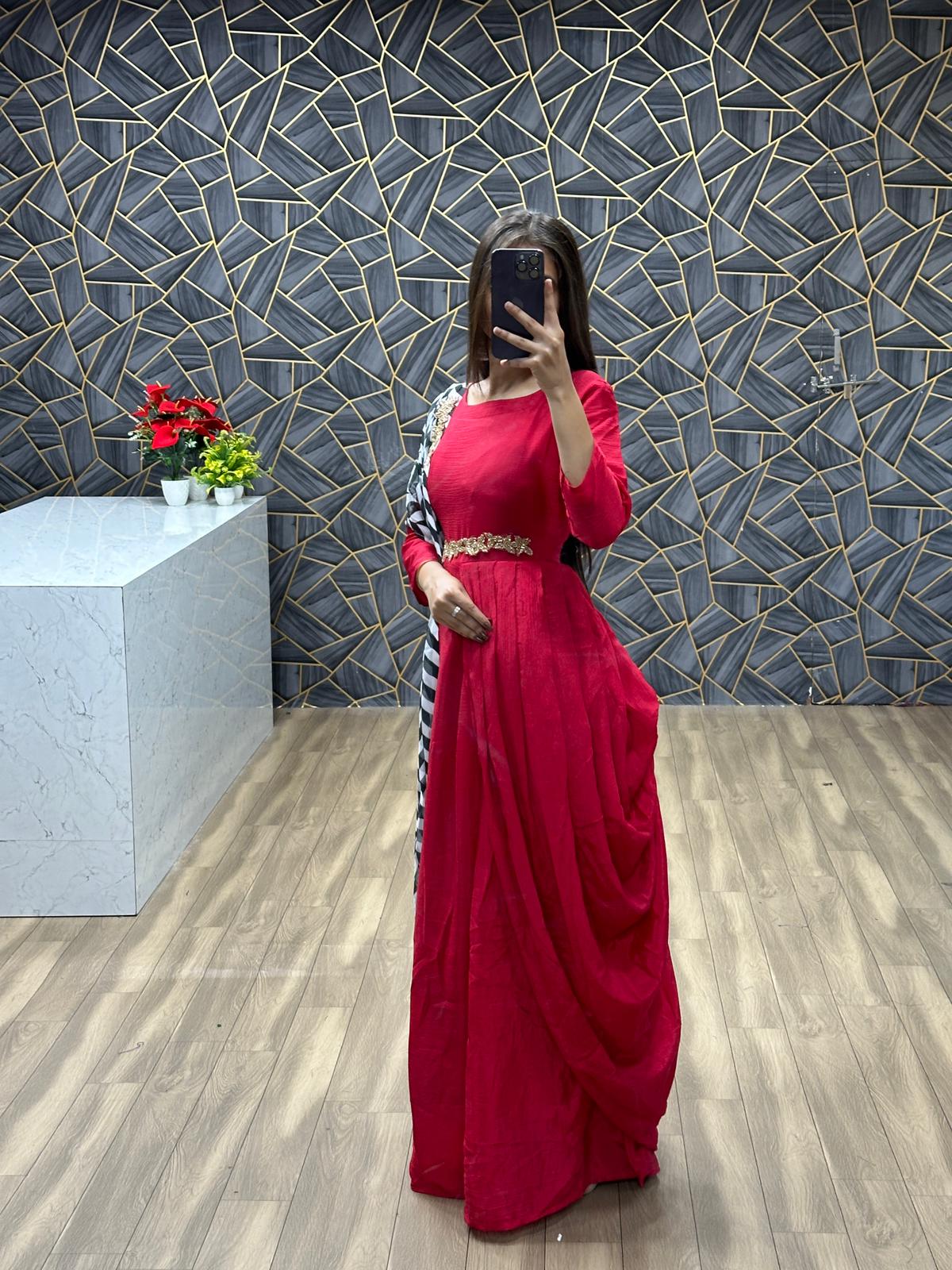 Wonderful Hand Work Red Color Gown