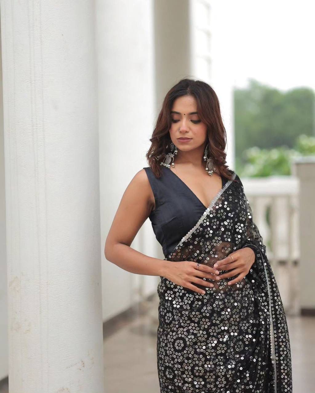 Ravishing Sequence Work Black Color Saree