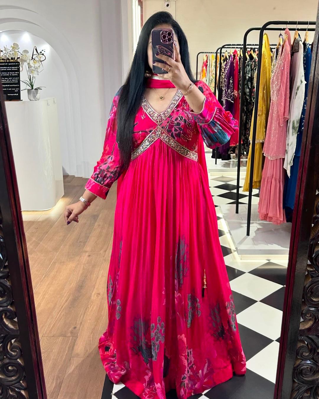 Terrific Digital Print Pink  Color Gown