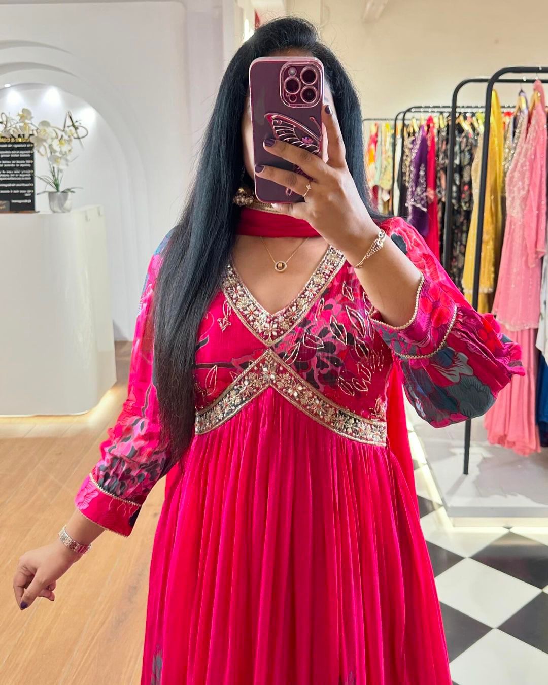 Terrific Digital Print Pink  Color Gown