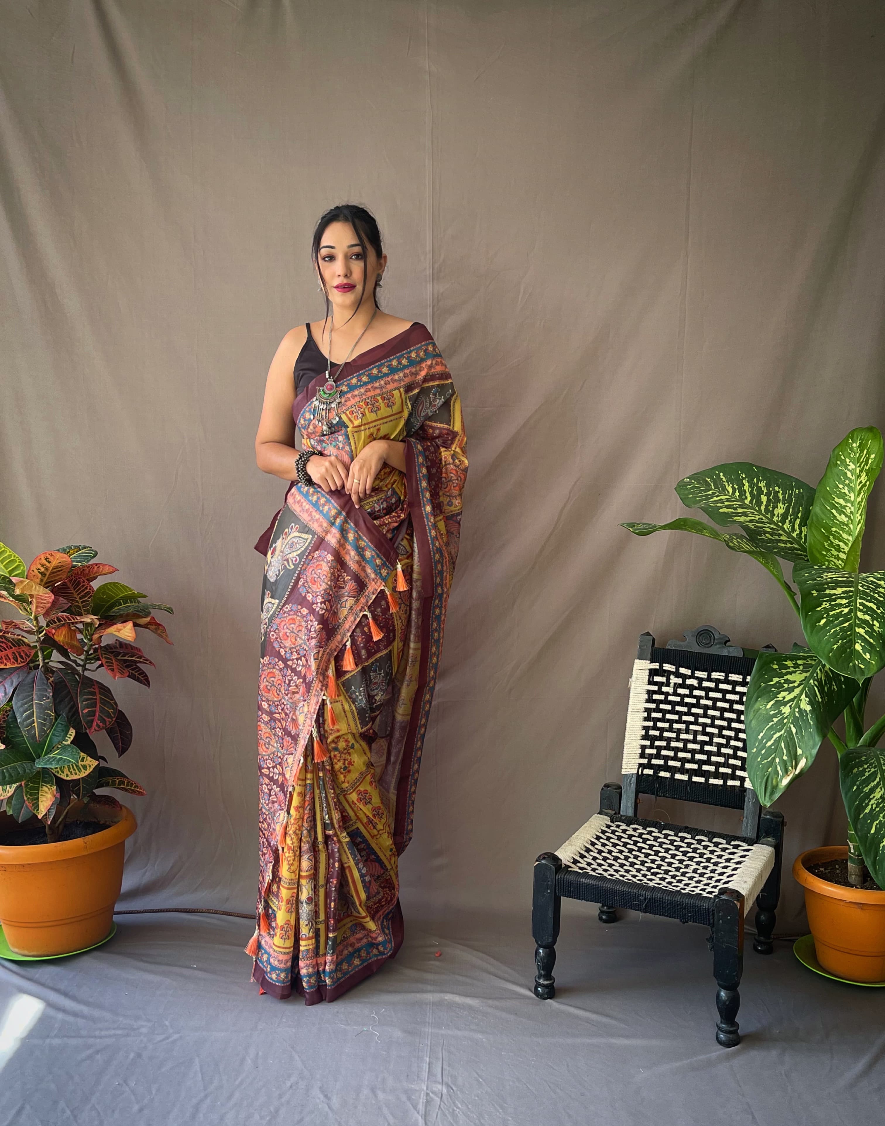 Good Looking Multi Print Yellow Color Saree