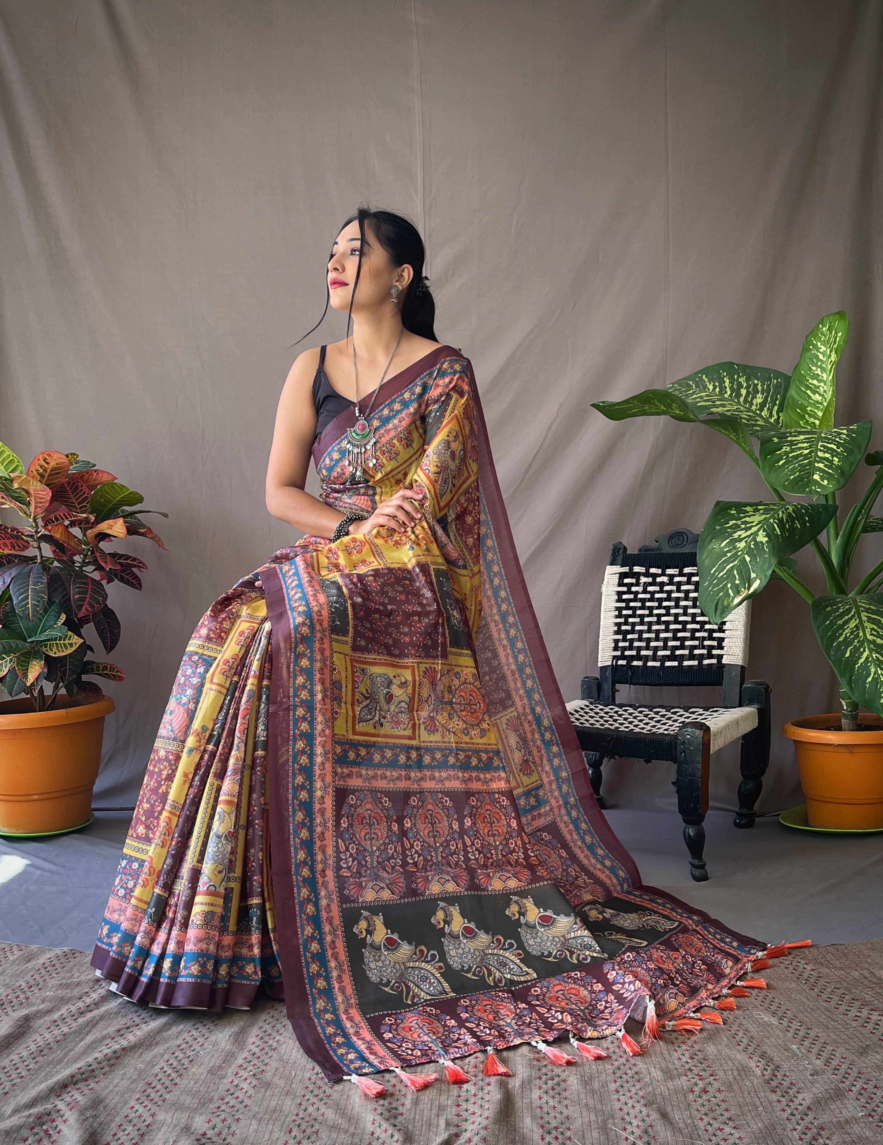 Good Looking Multi Print Yellow Color Saree