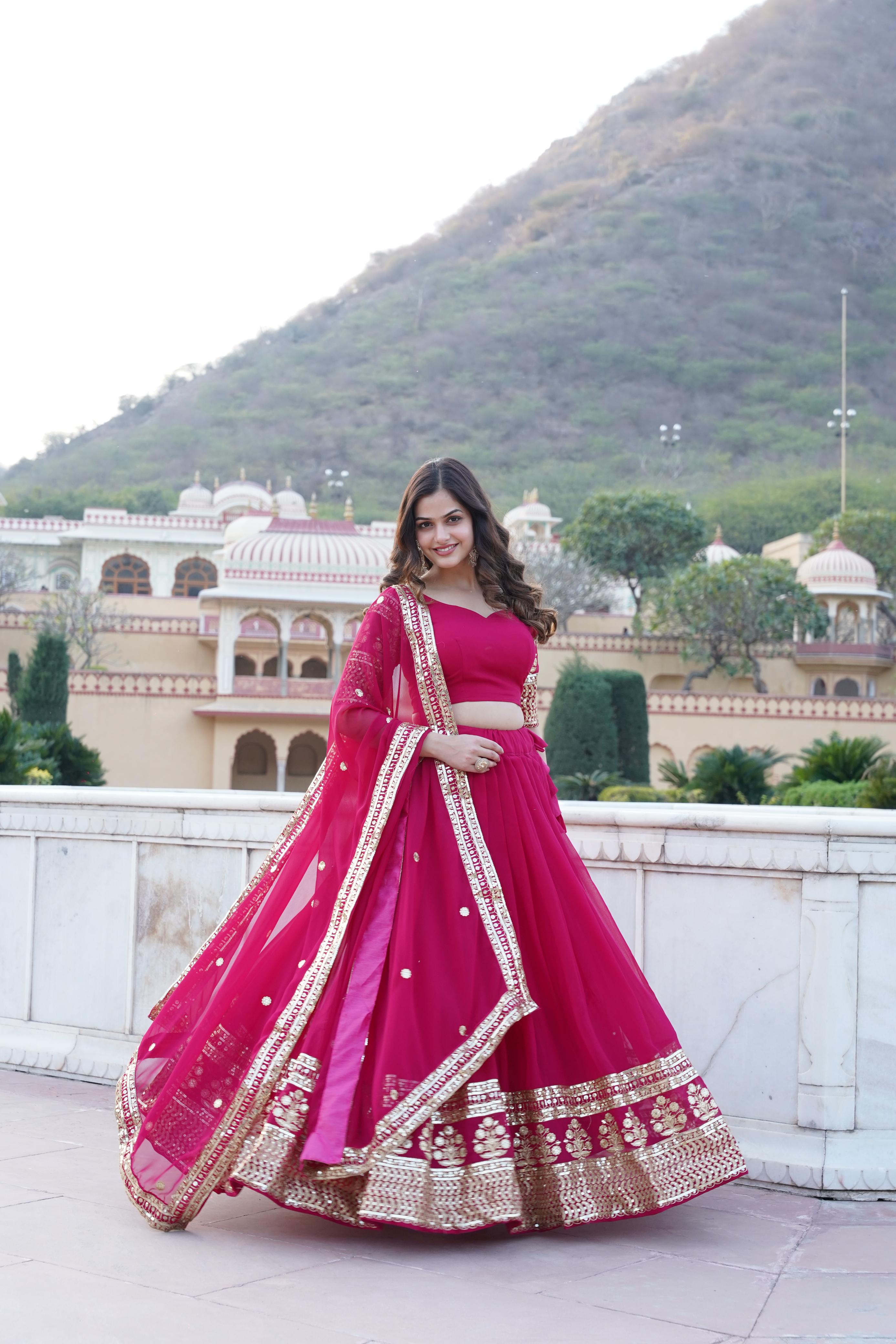 Precious Sequins Embroidered Work Pink Color Lehenga Choli