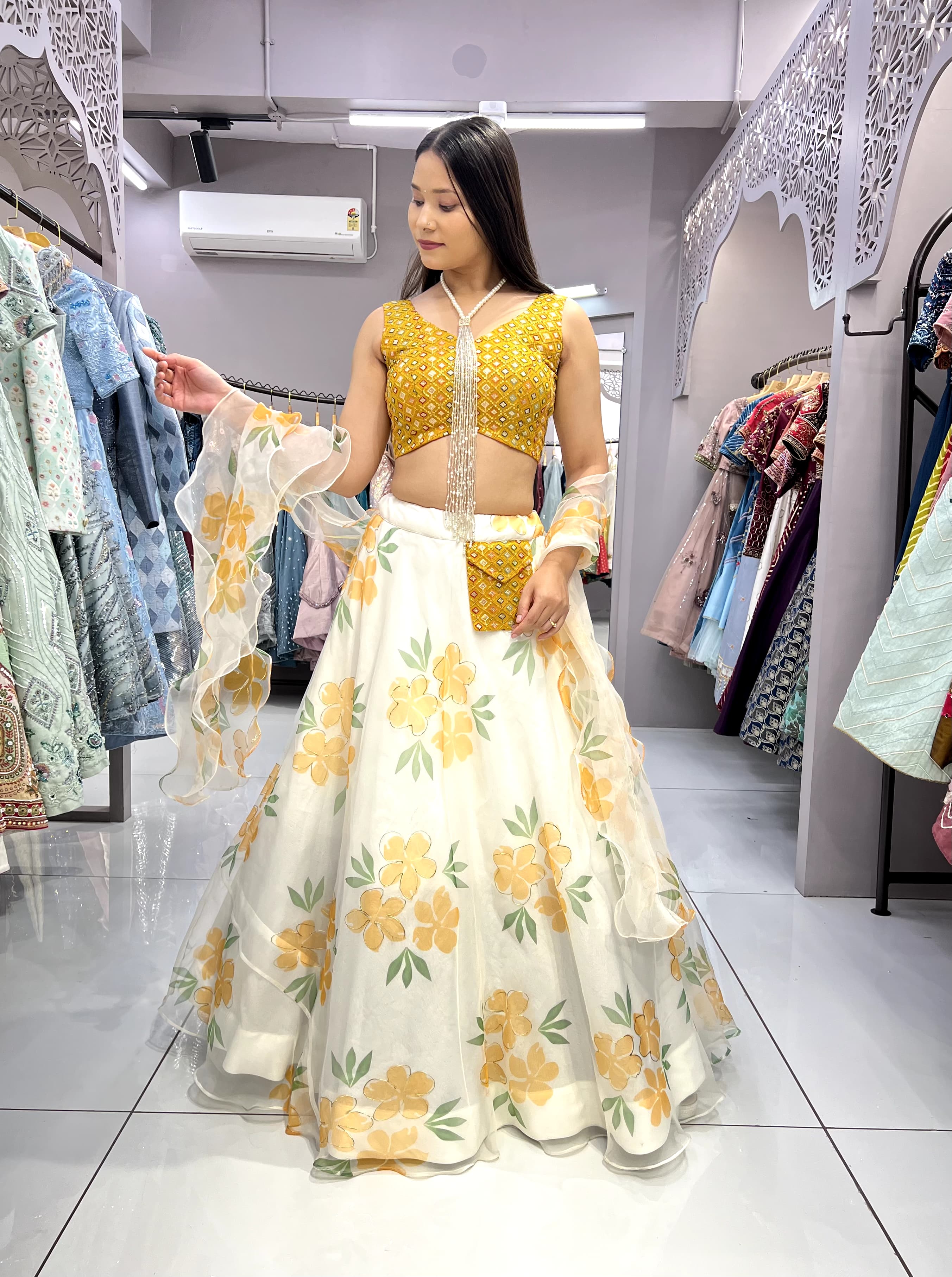 Captivating Digital Print Yellow Color Lehenga Choli