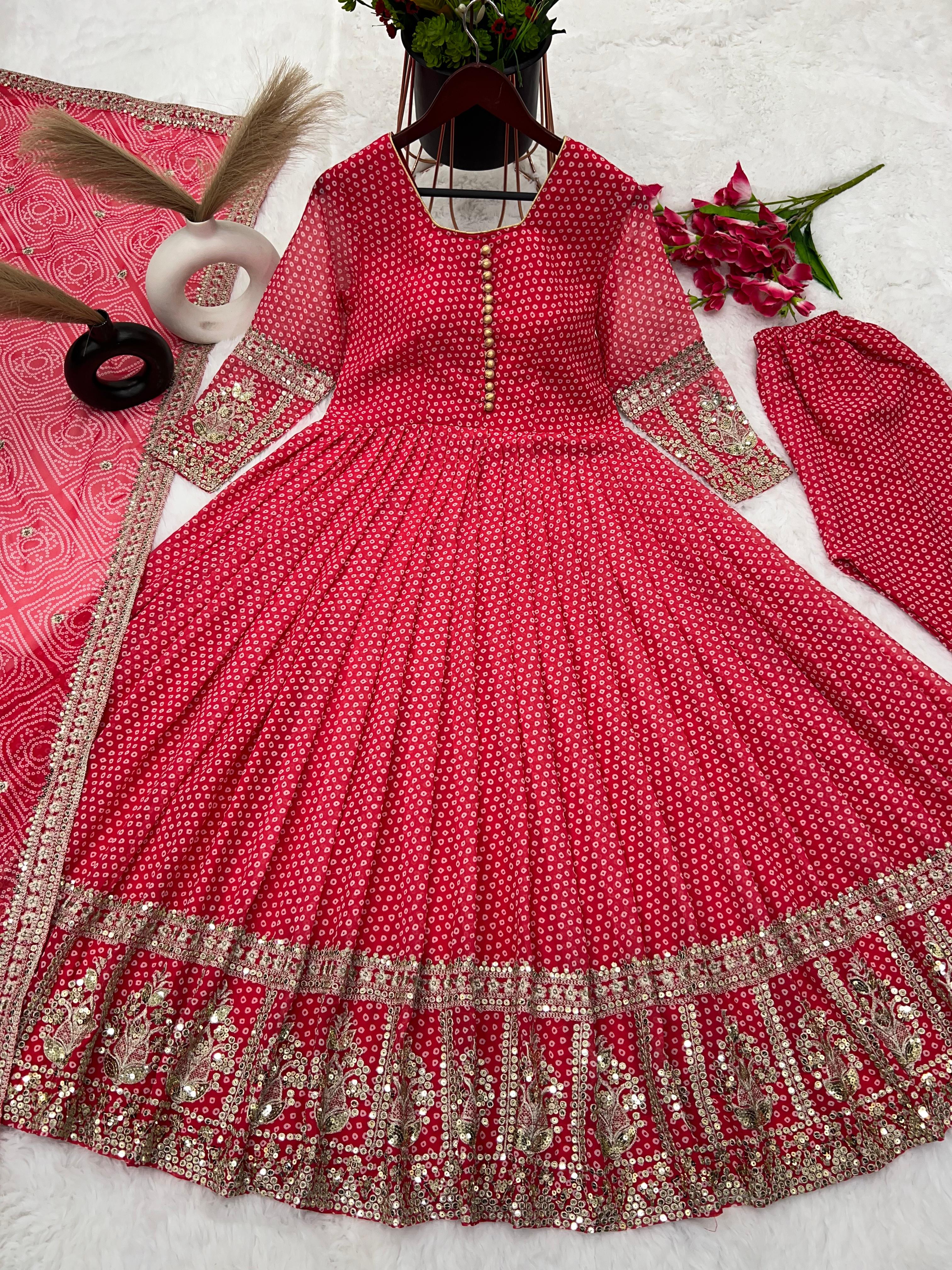 Mesmerizing  Embroidery Work Red Color Gown