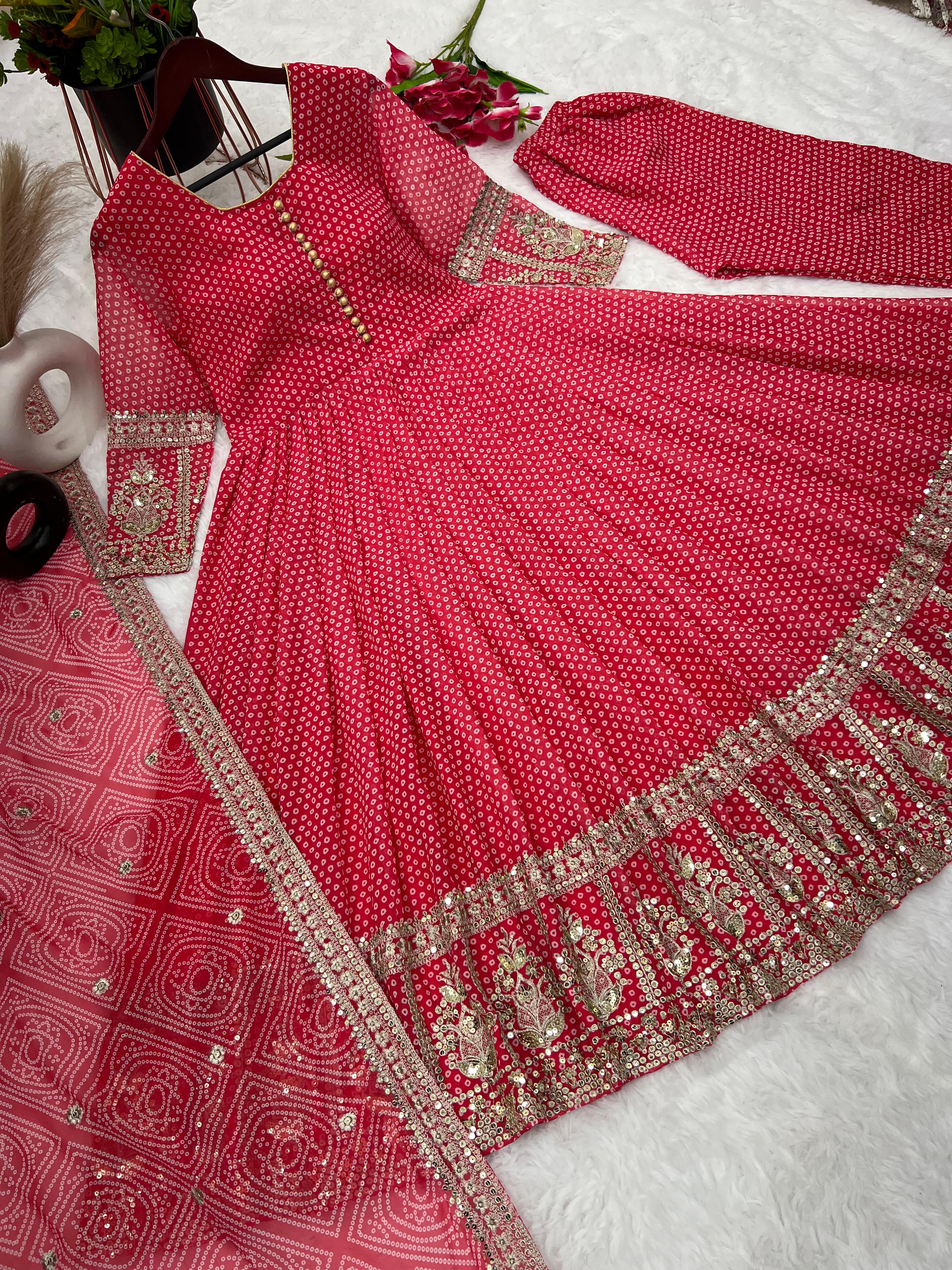 Mesmerizing  Embroidery Work Red Color Gown