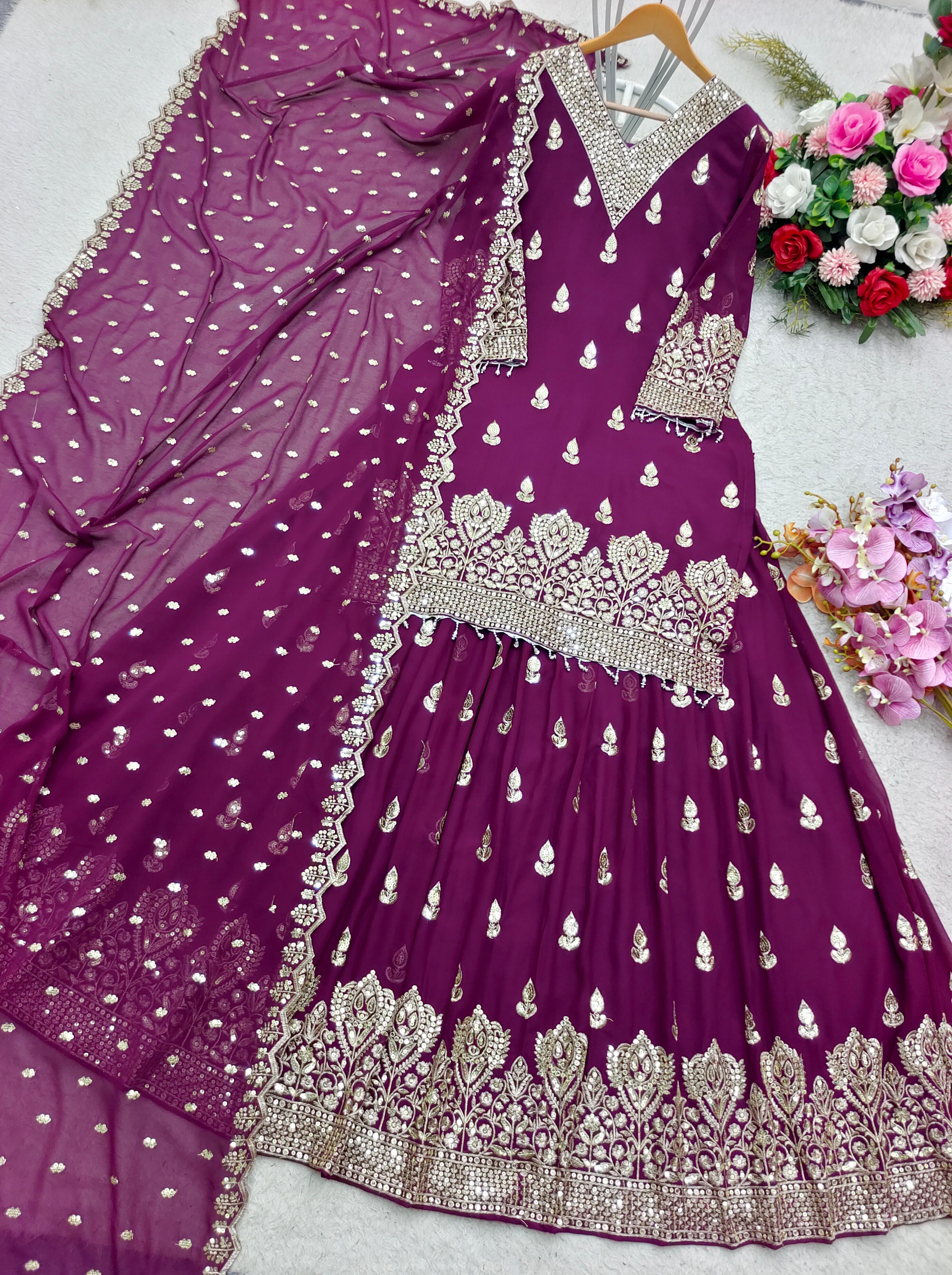 Exclusive Embroidery Work Wine Color Lehenga Choli