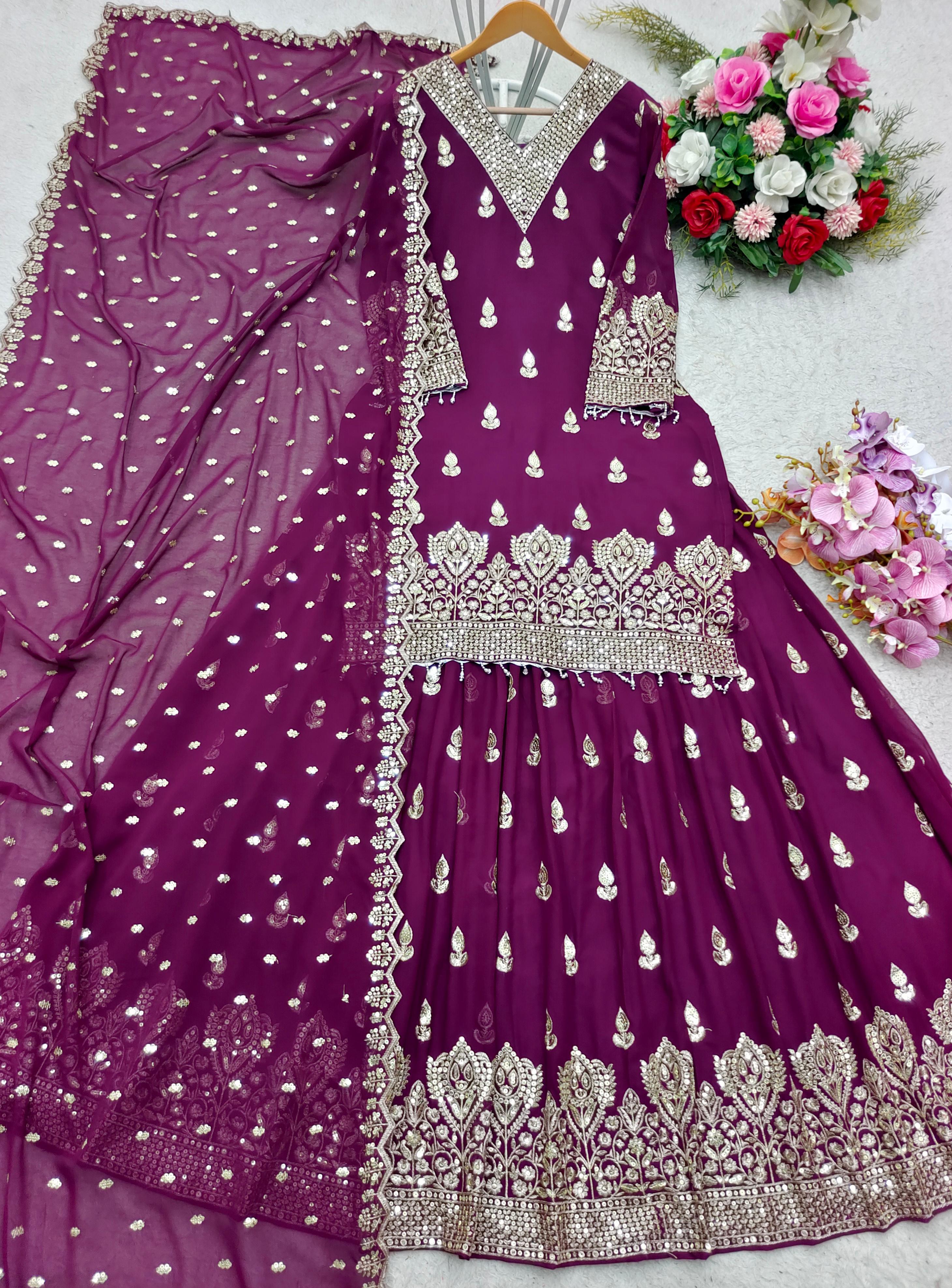 Exclusive Embroidery Work Wine Color Lehenga Choli