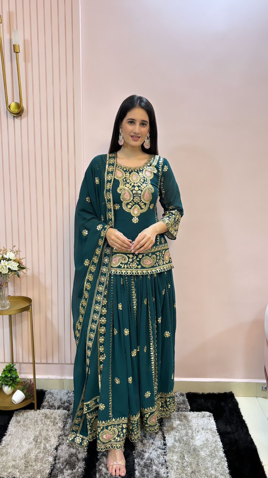 Pretty Green Color Sequence Work Lehenga Suit