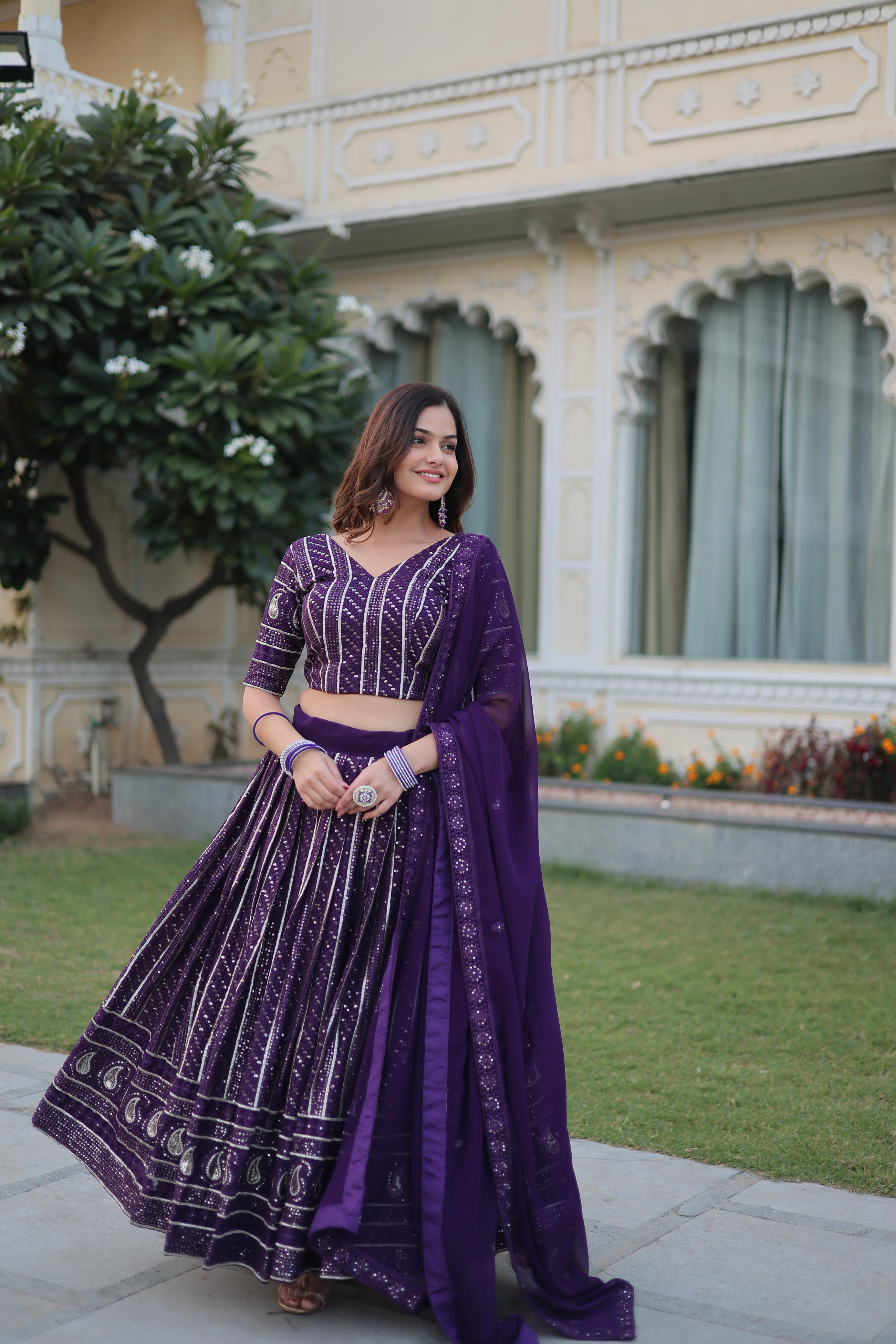 Stunning Embroidered Work Blue Color Lehenga Choli