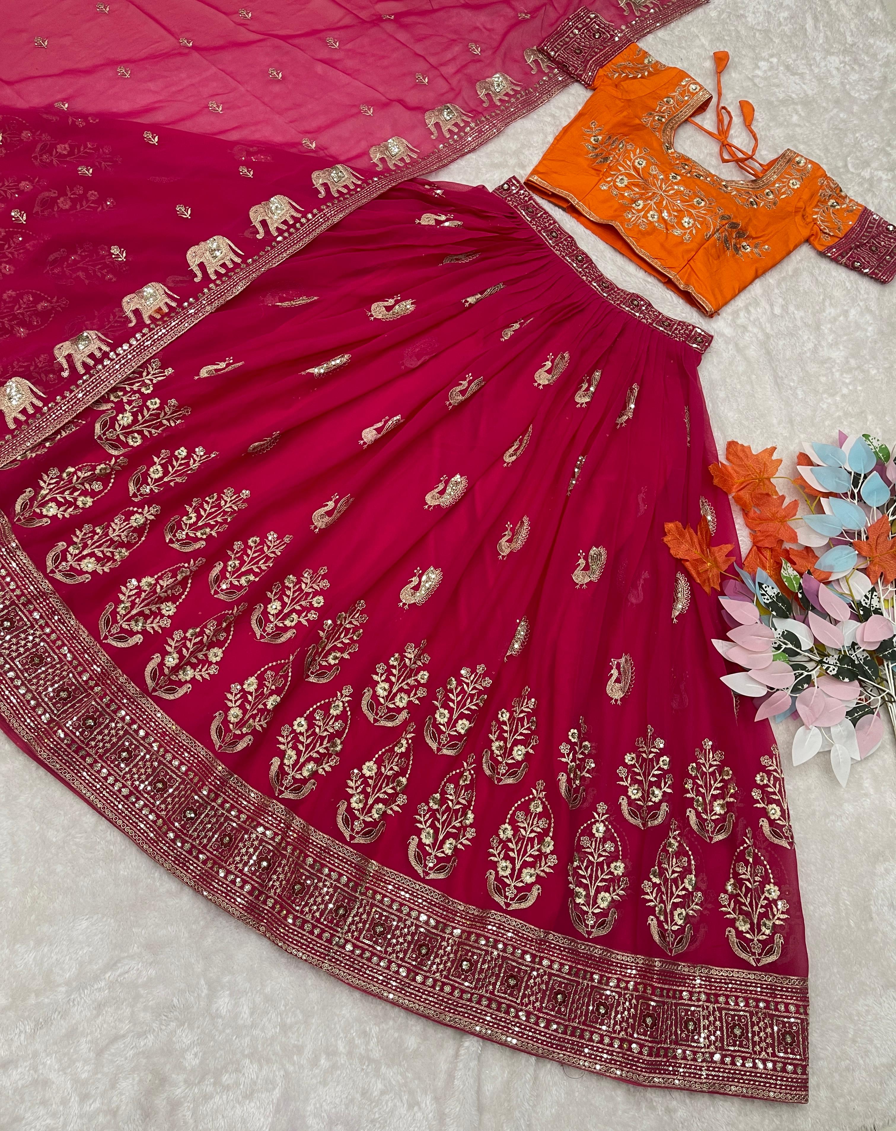 Demanding Sequence Work Pink  Color lehenga choli