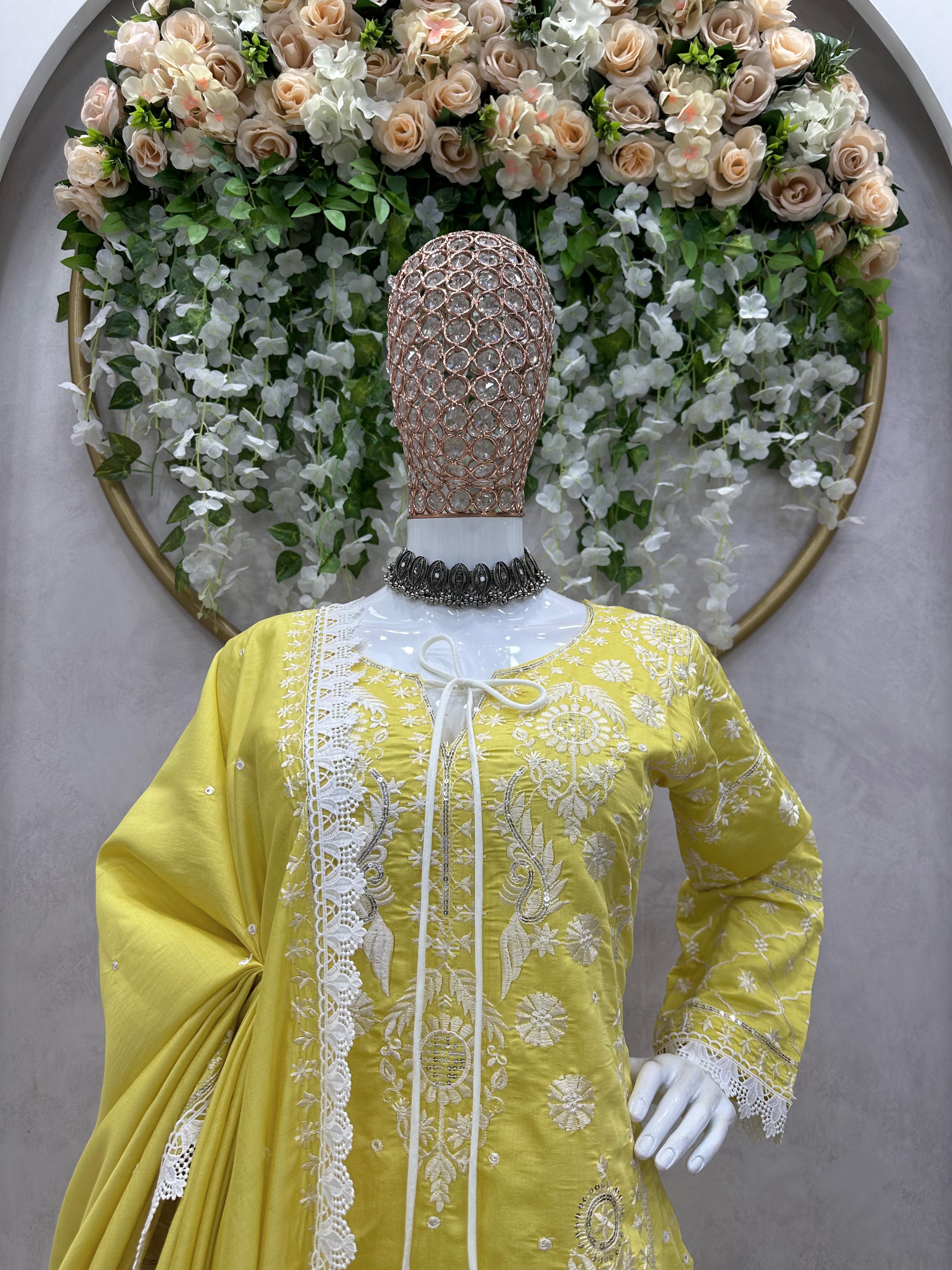 Embellished Sequence Work Yellow Color Anarkali Suit