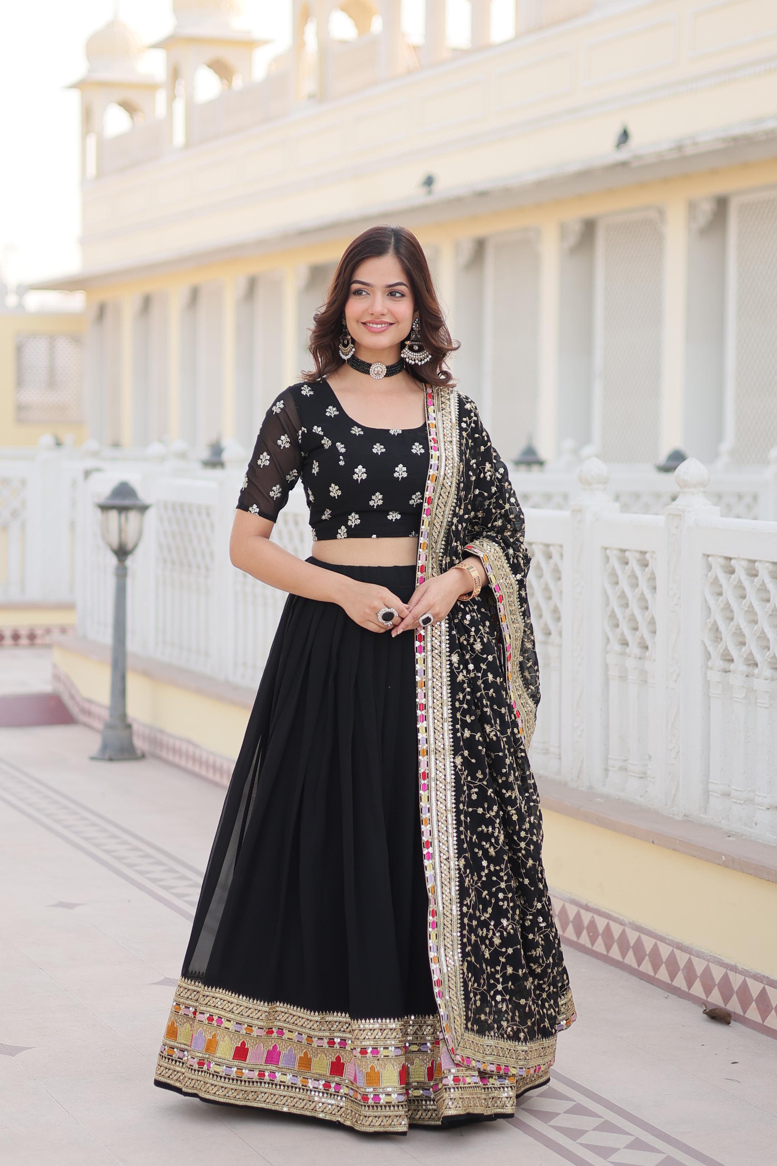 Embellished Embroidered Work Black Color Lehenga Choli