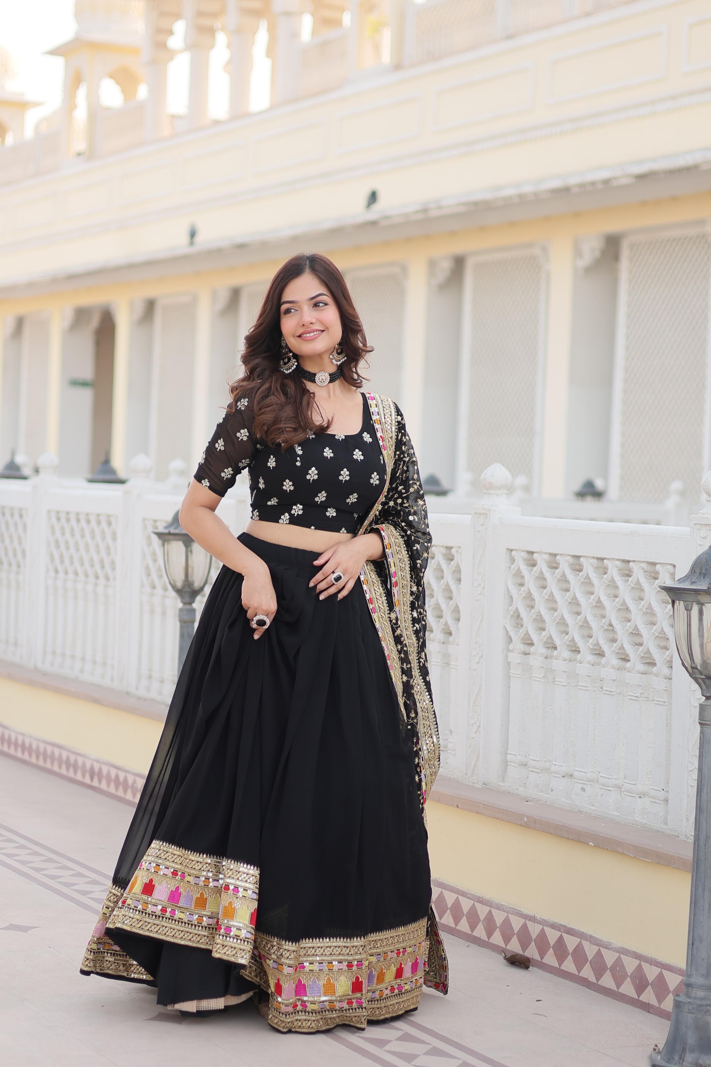 Embellished Embroidered Work Black Color Lehenga Choli