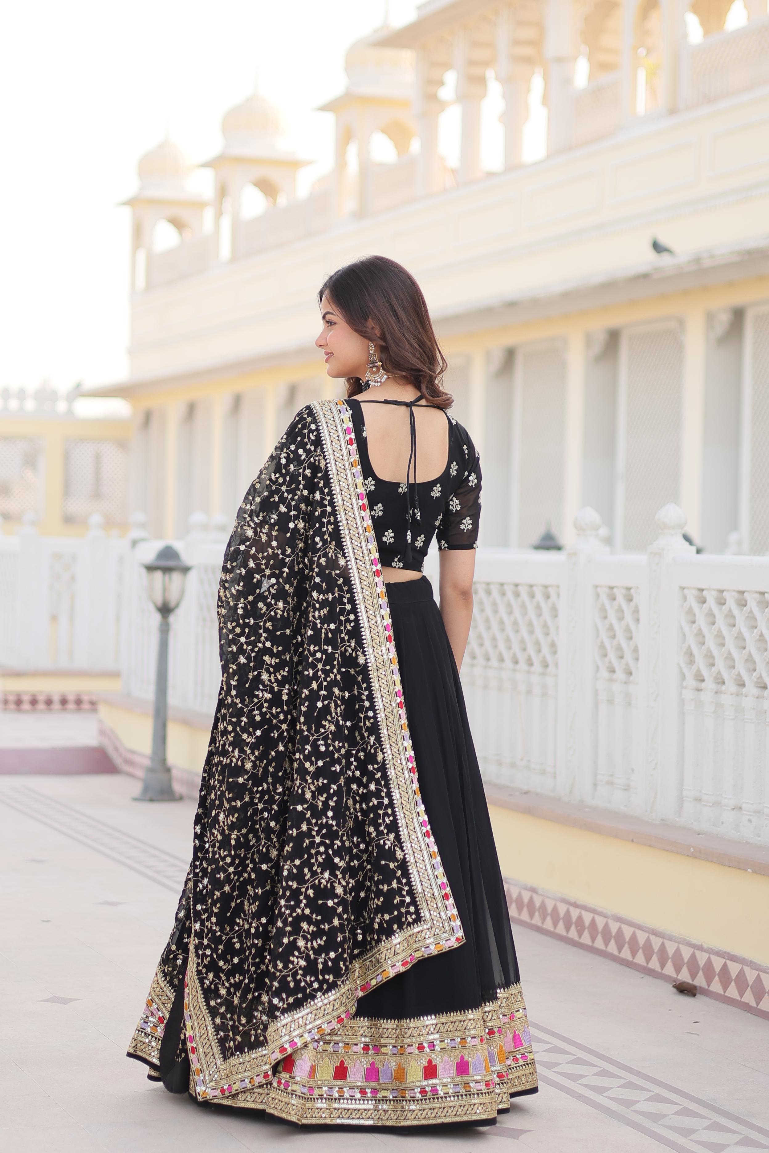 Embellished Embroidered Work Black Color Lehenga Choli