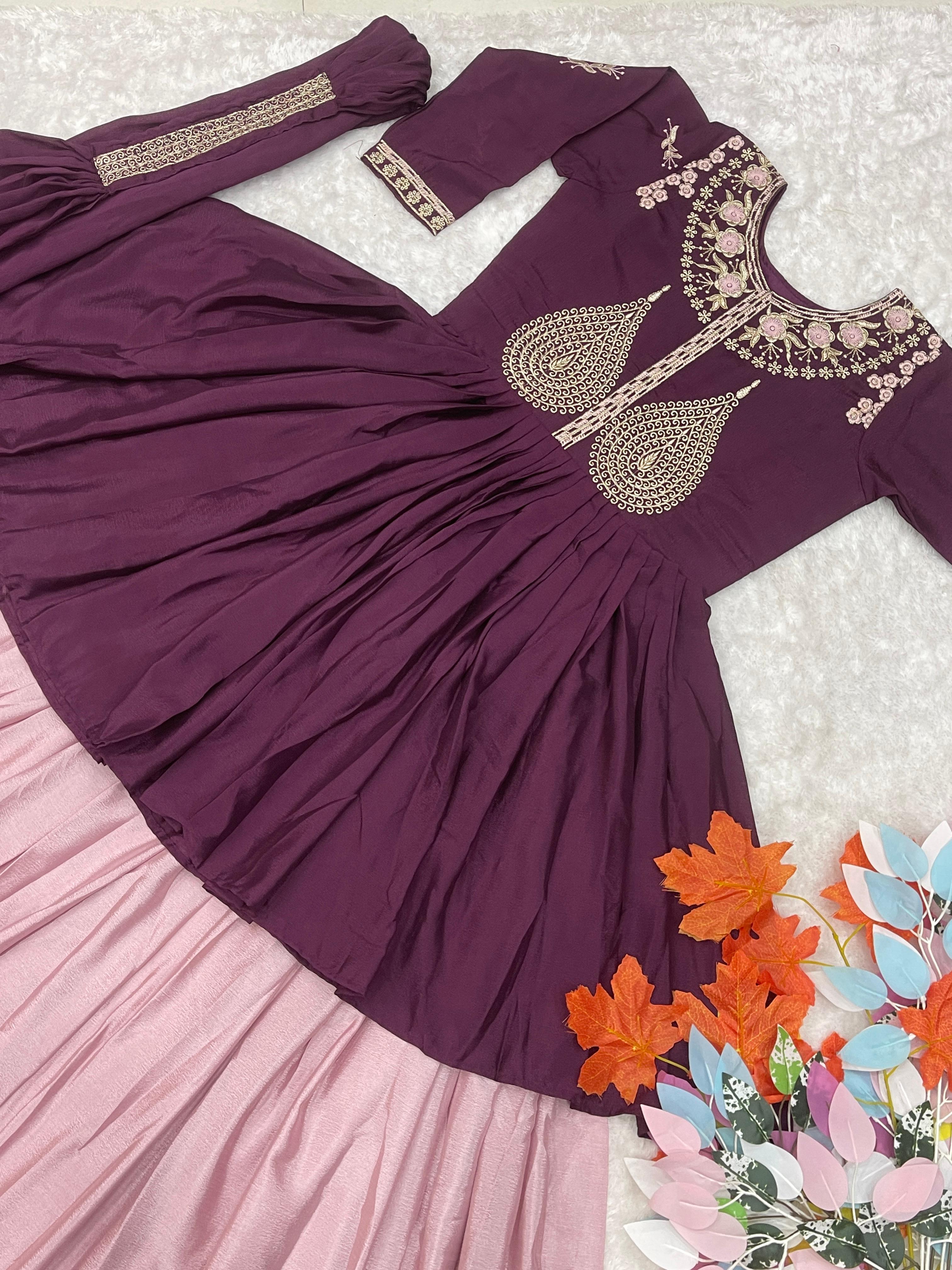 Captivating Embroidery Work Wine Color Lehenga Choli