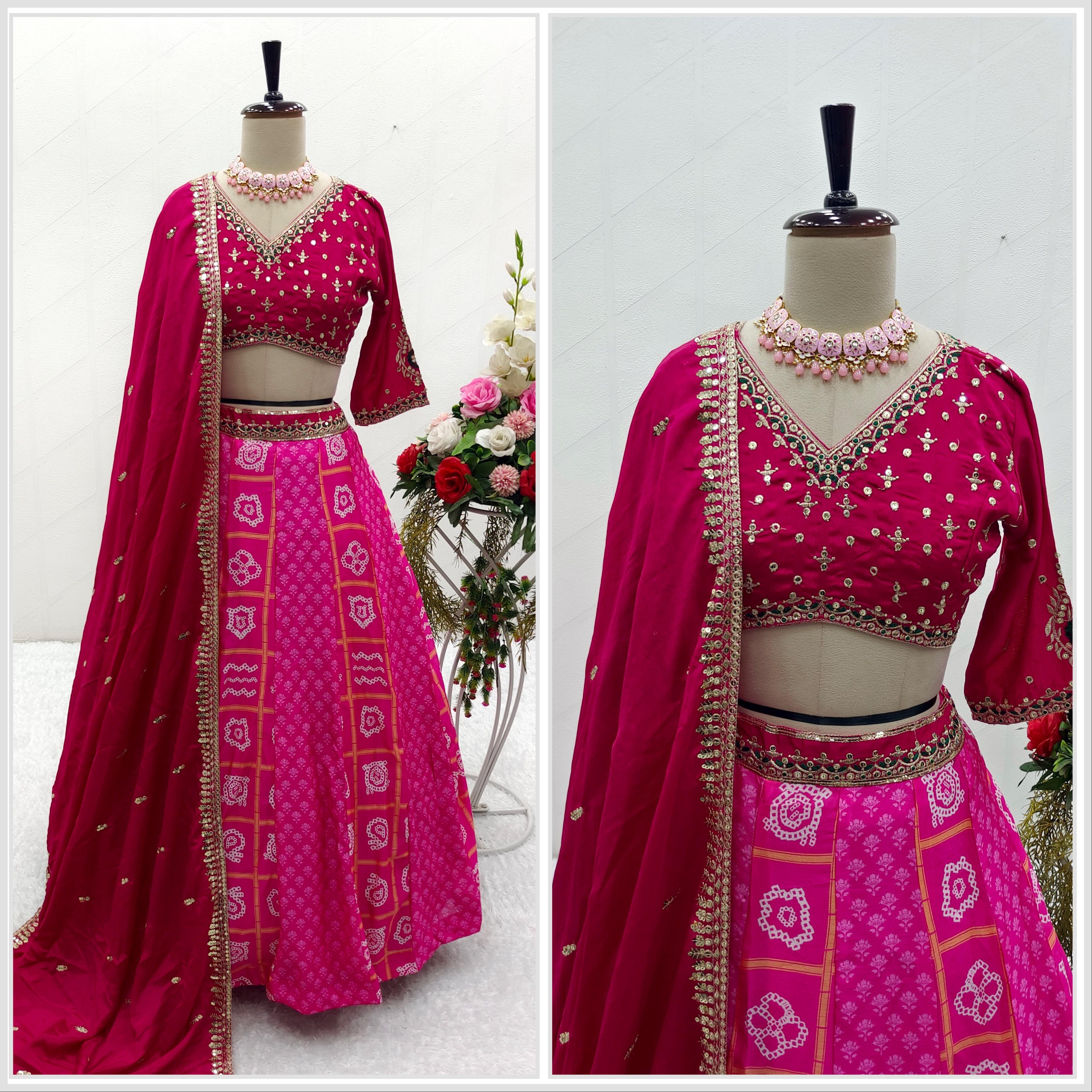 Embellished Embroidery Work Pink Color Lehenga Choli