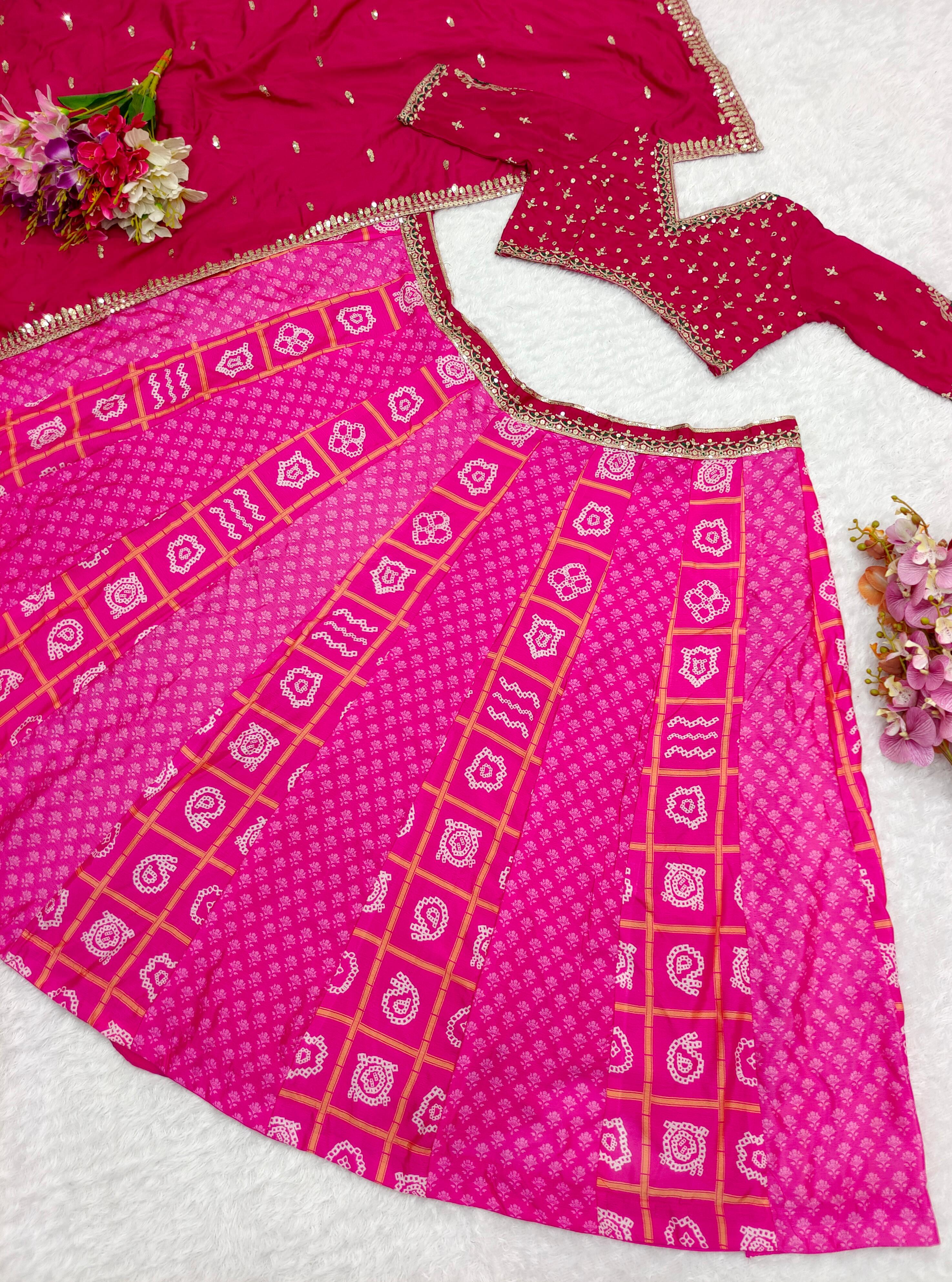 Embellished Embroidery Work Pink Color Lehenga Choli