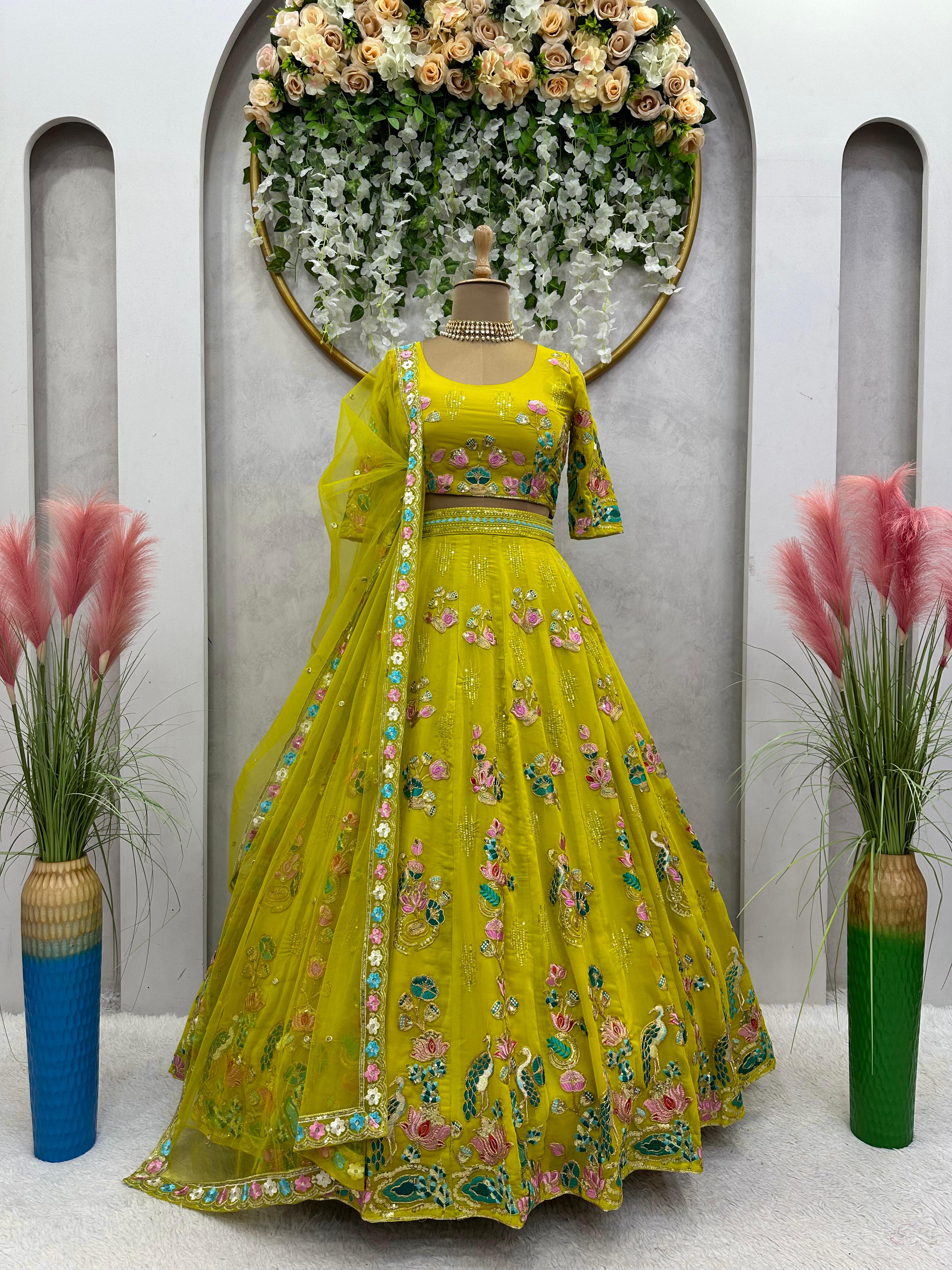 Ceremony Wear Yellow Color Heavy Lehenga Choli