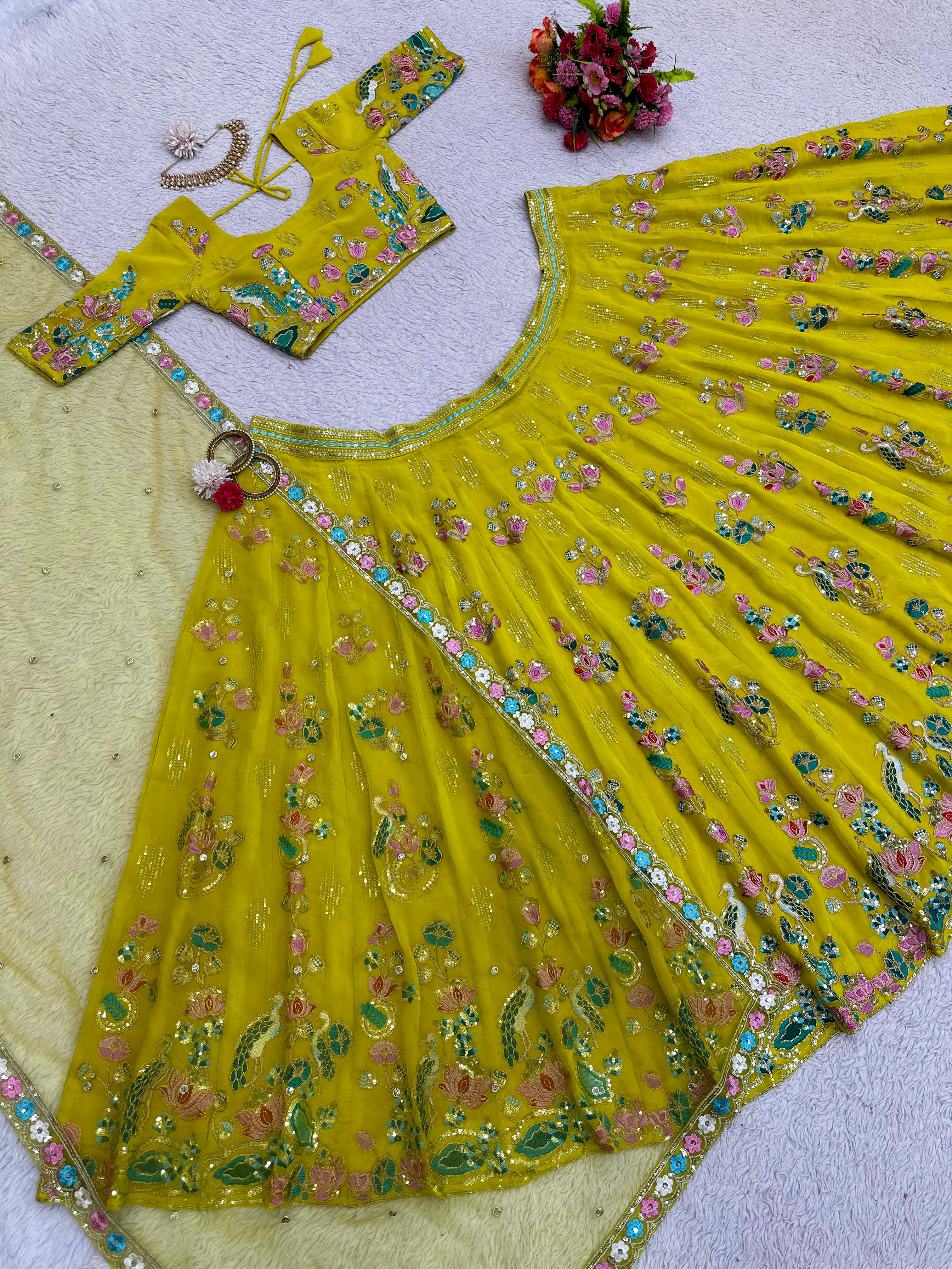 Ceremony Wear Yellow Color Heavy Lehenga Choli