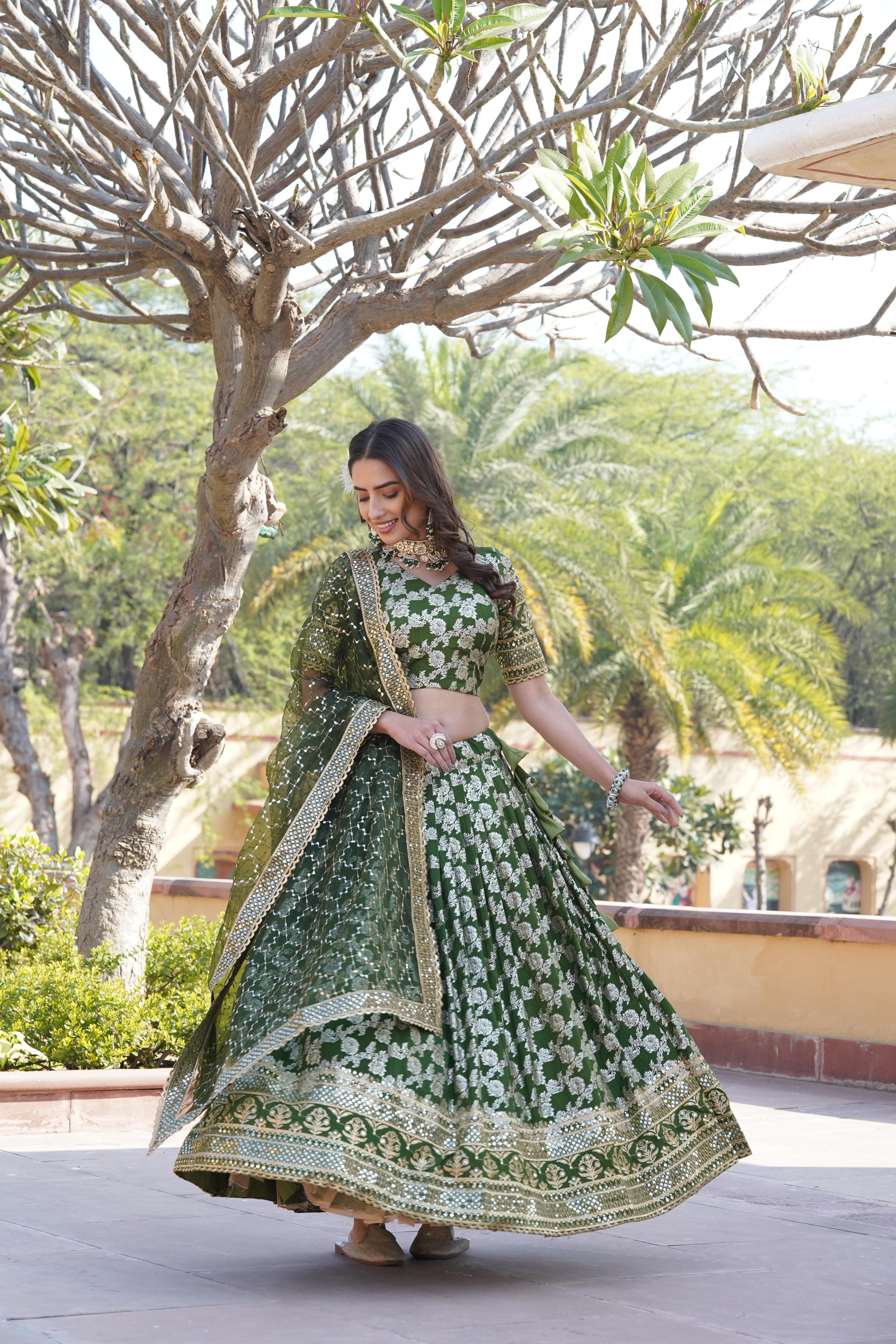 Captivating Sequins Work Green Color Lehenga Choli