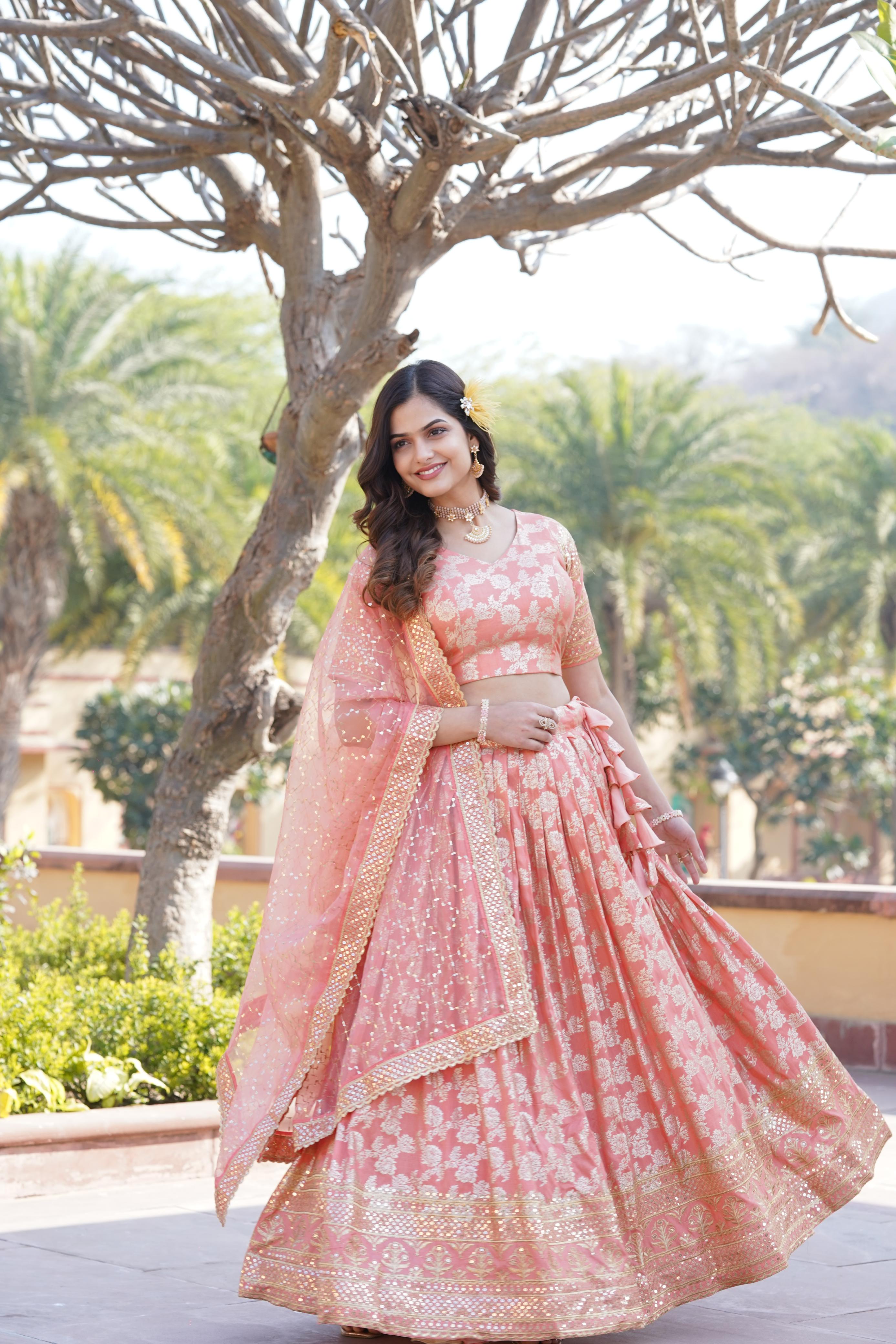 Captivating Sequins Work Peach Color Lehenga Choli